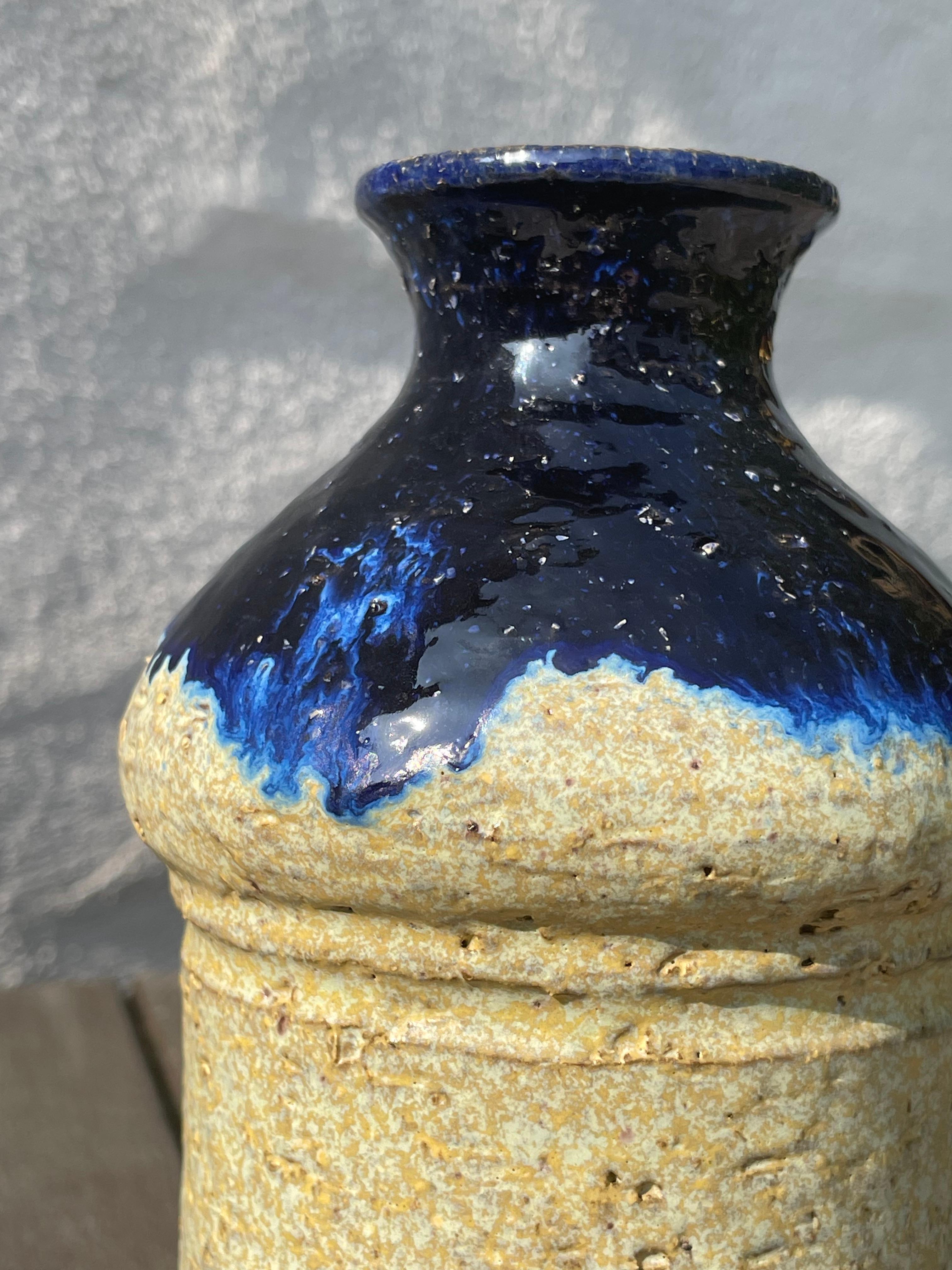 Danish Rustic Stoneware Blue Glaze Vase, 1960s For Sale 11