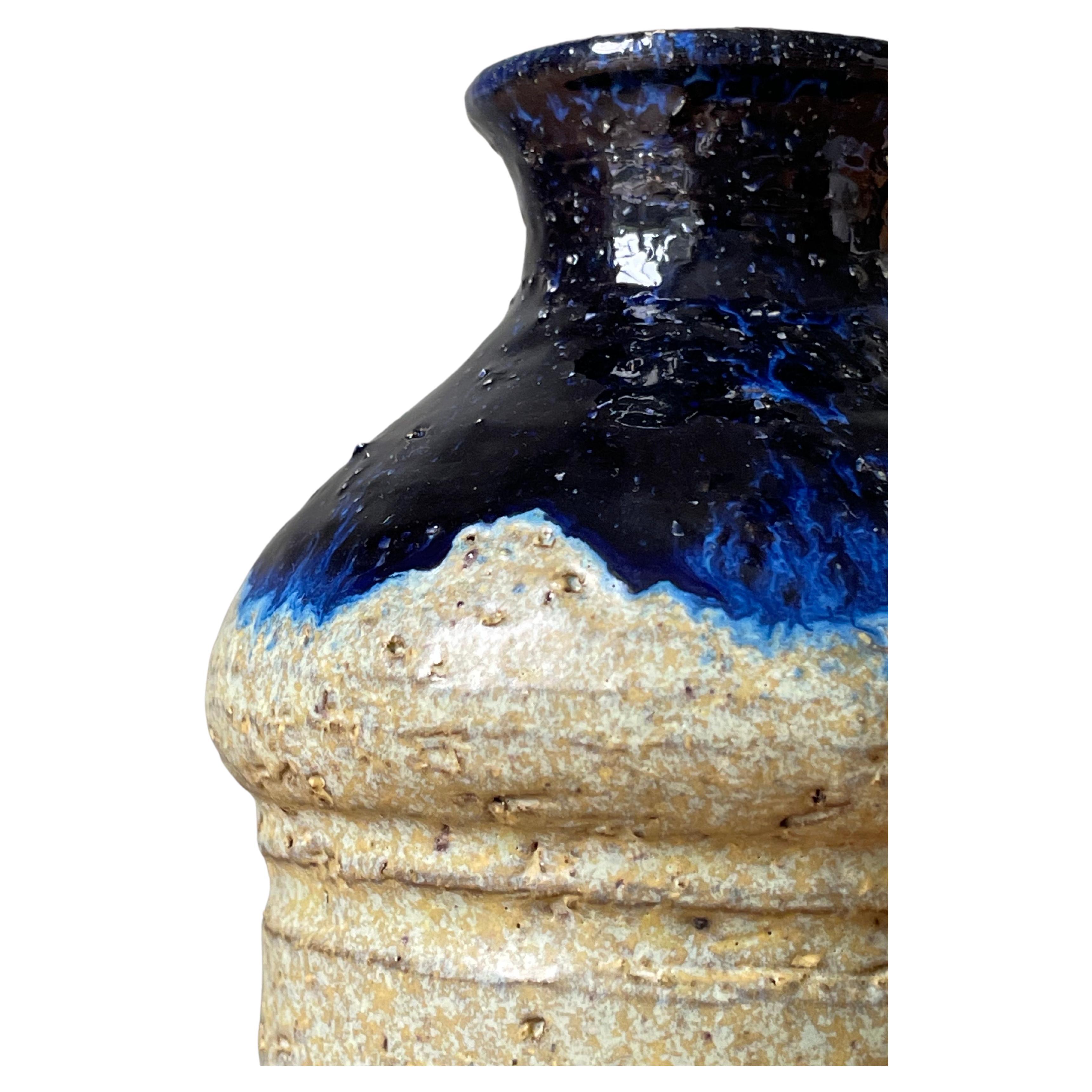 Mid-Century Modern Danish Rustic Stoneware Blue Glaze Vase, 1960s For Sale
