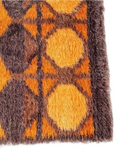 Danish Rya Rug Orange-Mustard-Brown 70's / Modernist scandinavian pop art