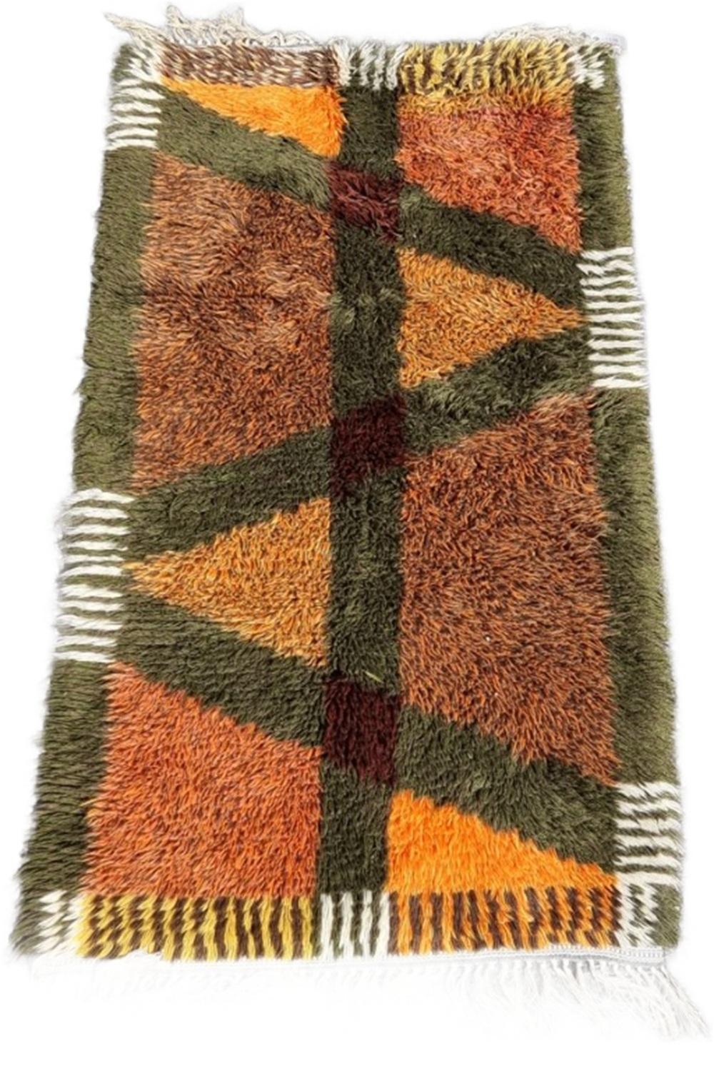 Tessuto a mano Tappeto vintage svedese Rya  Tappeto svedese Shag Pile Tones Autumn in vendita