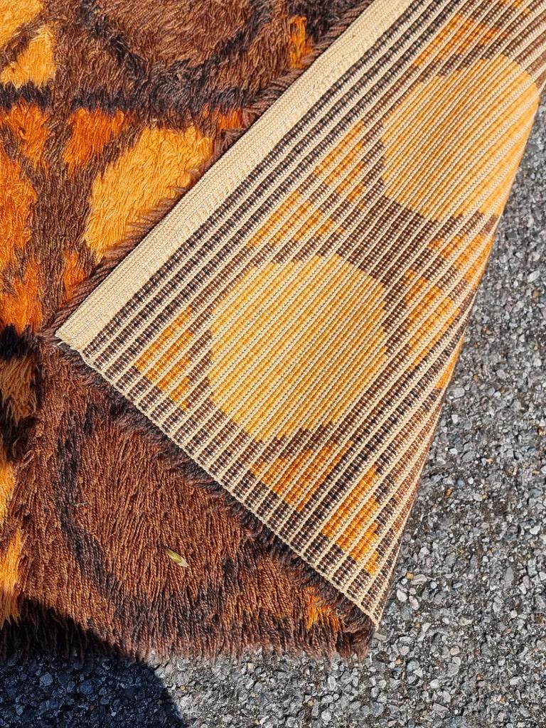 Tappeto danese Rya Arancione-Mosca-Marrone Anni '70 / Modernista pop art scandinava in vendita 1