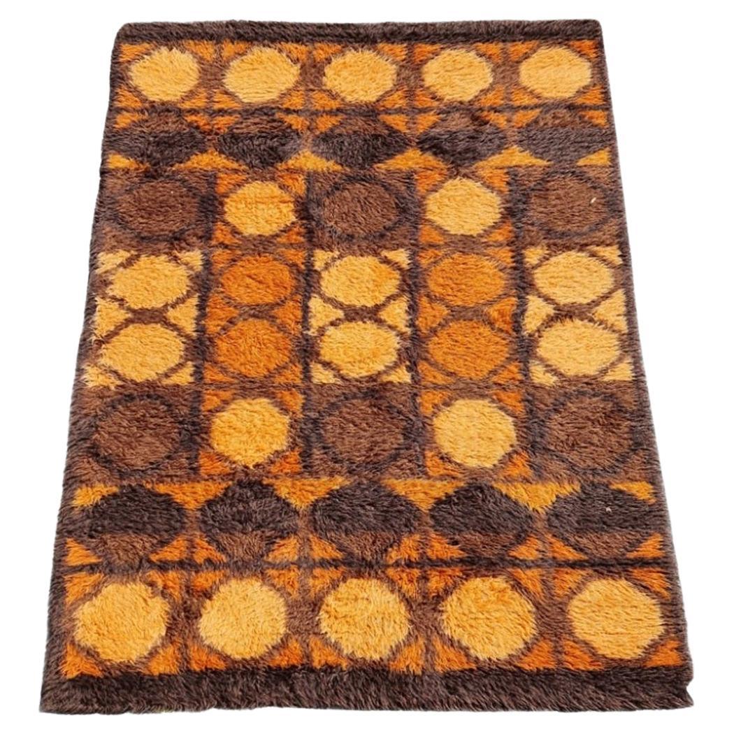 Tappeto danese Rya Arancione-Mosca-Marrone Anni '70 / Modernista pop art scandinava