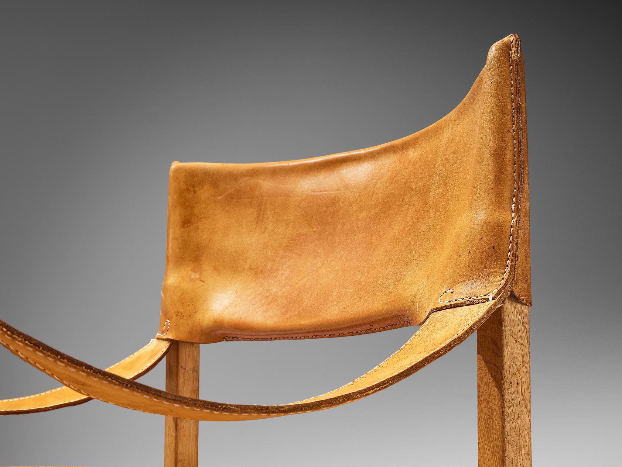 Scandinavian Modern Danish Safari Chair in Cognac Leather and Oak  For Sale