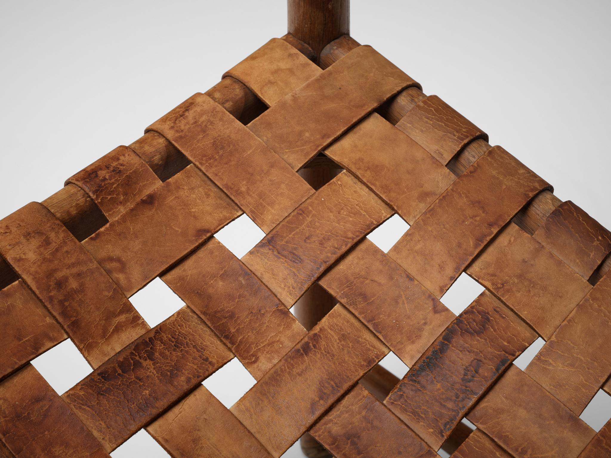 Scandinavian Modern Danish Safari Chair in Cognac Leather and Oak