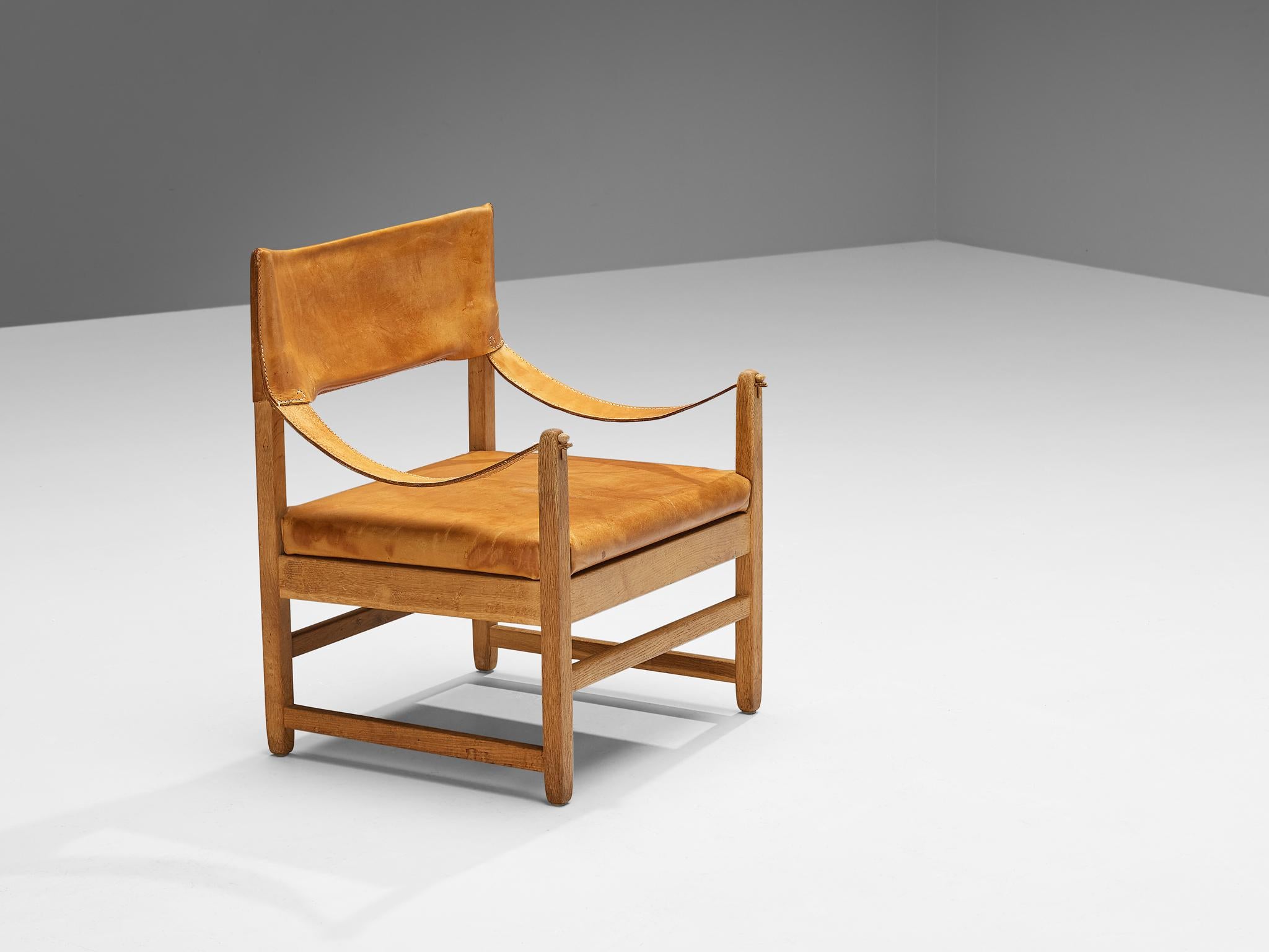 Danish Safari Chair in Cognac Leather and Oak  For Sale 2