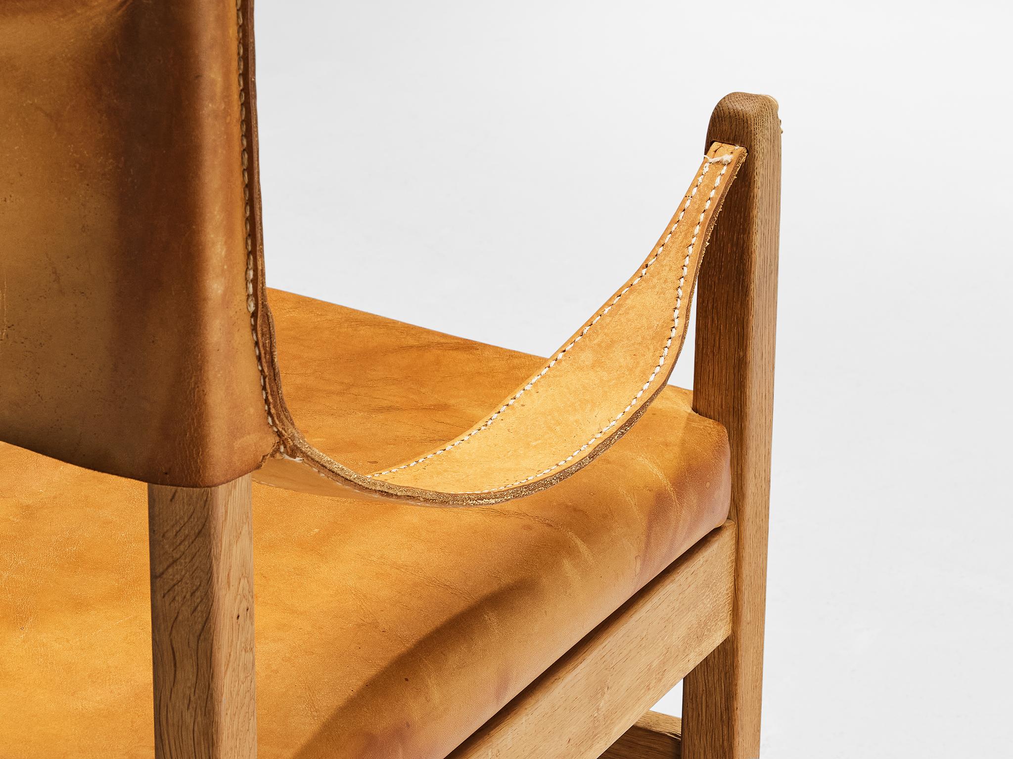 Danish Safari Chair in Cognac Leather and Oak  For Sale 3