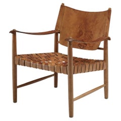 Used Danish Safari Chair in Cognac Leather and Oak 