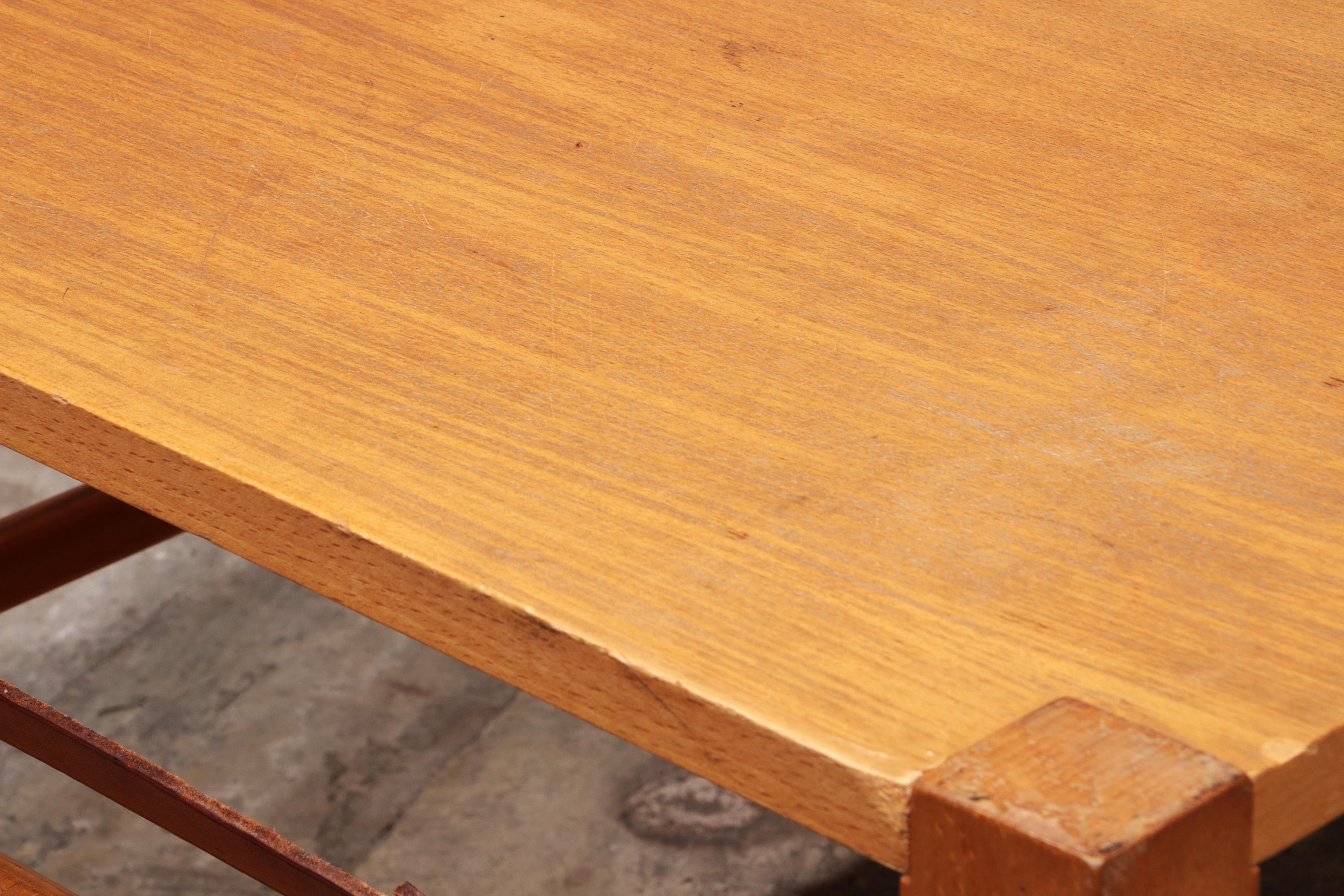Danish Safari Coffee Table Oak with Leather by Kaare Klint Denmark 1960 6