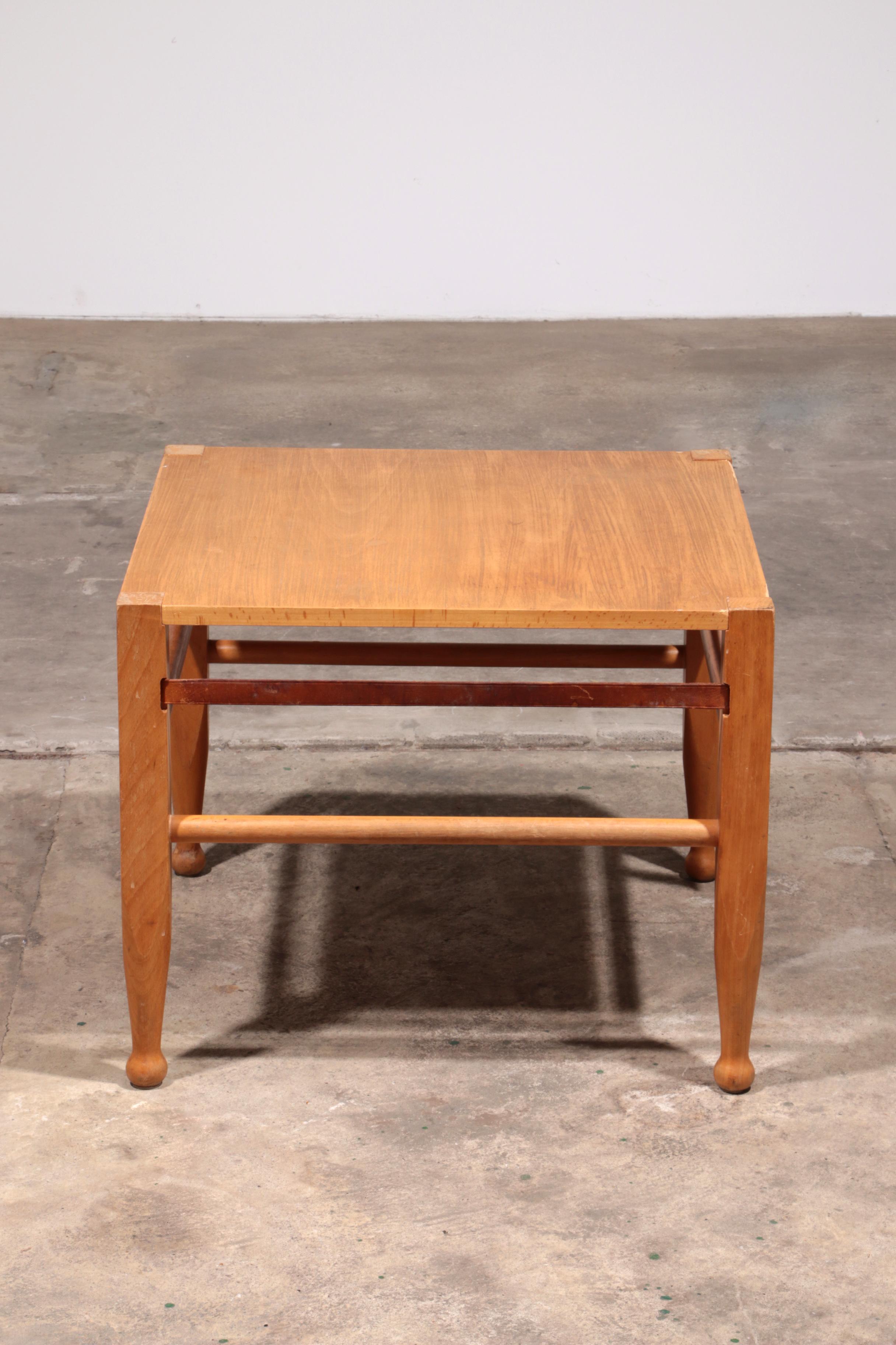 20th Century Danish Safari Coffee Table Oak with Leather by Kaare Klint Denmark 1960