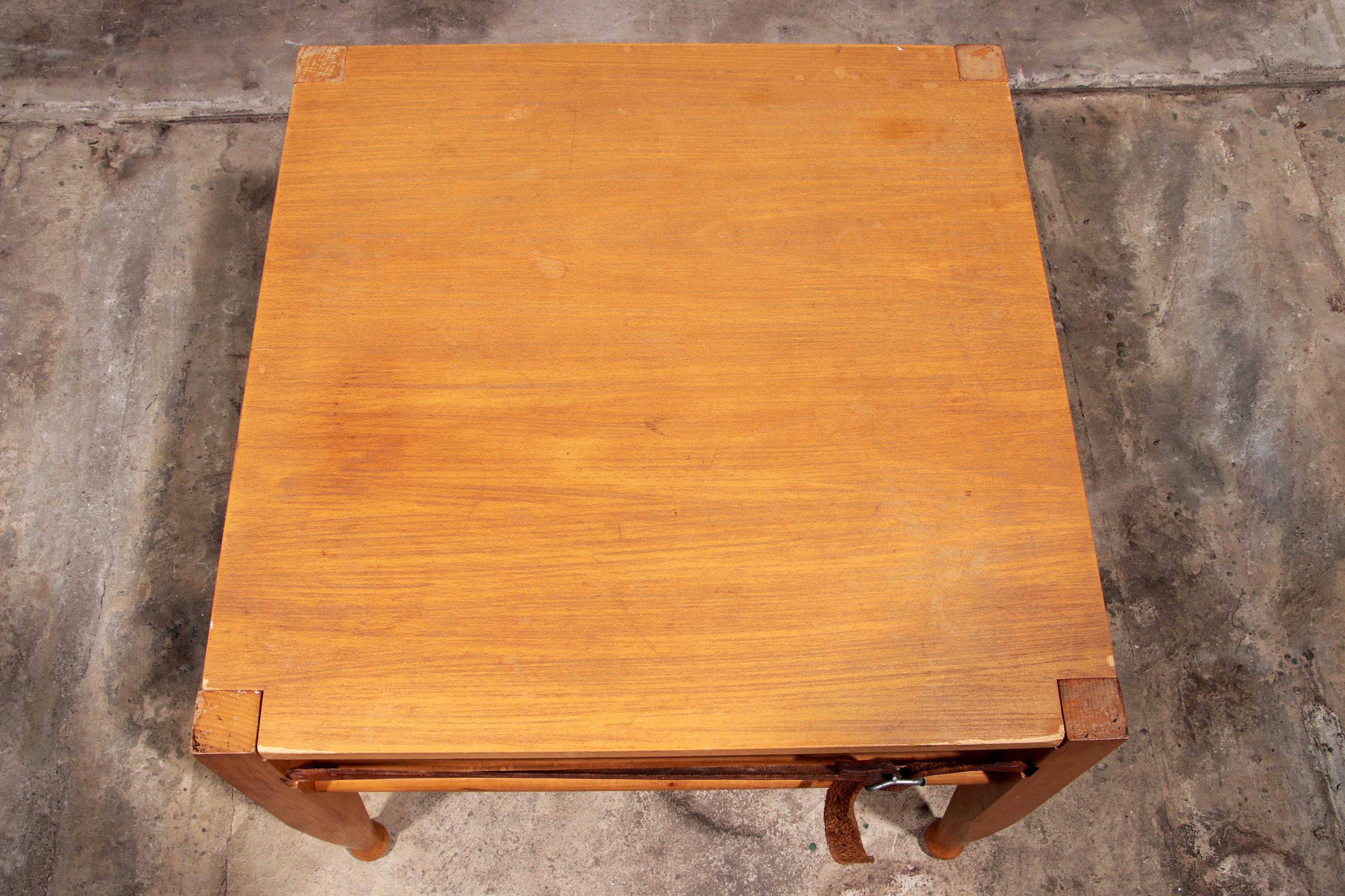 Danish Safari Coffee Table Oak with Leather by Kaare Klint Denmark 1960 1