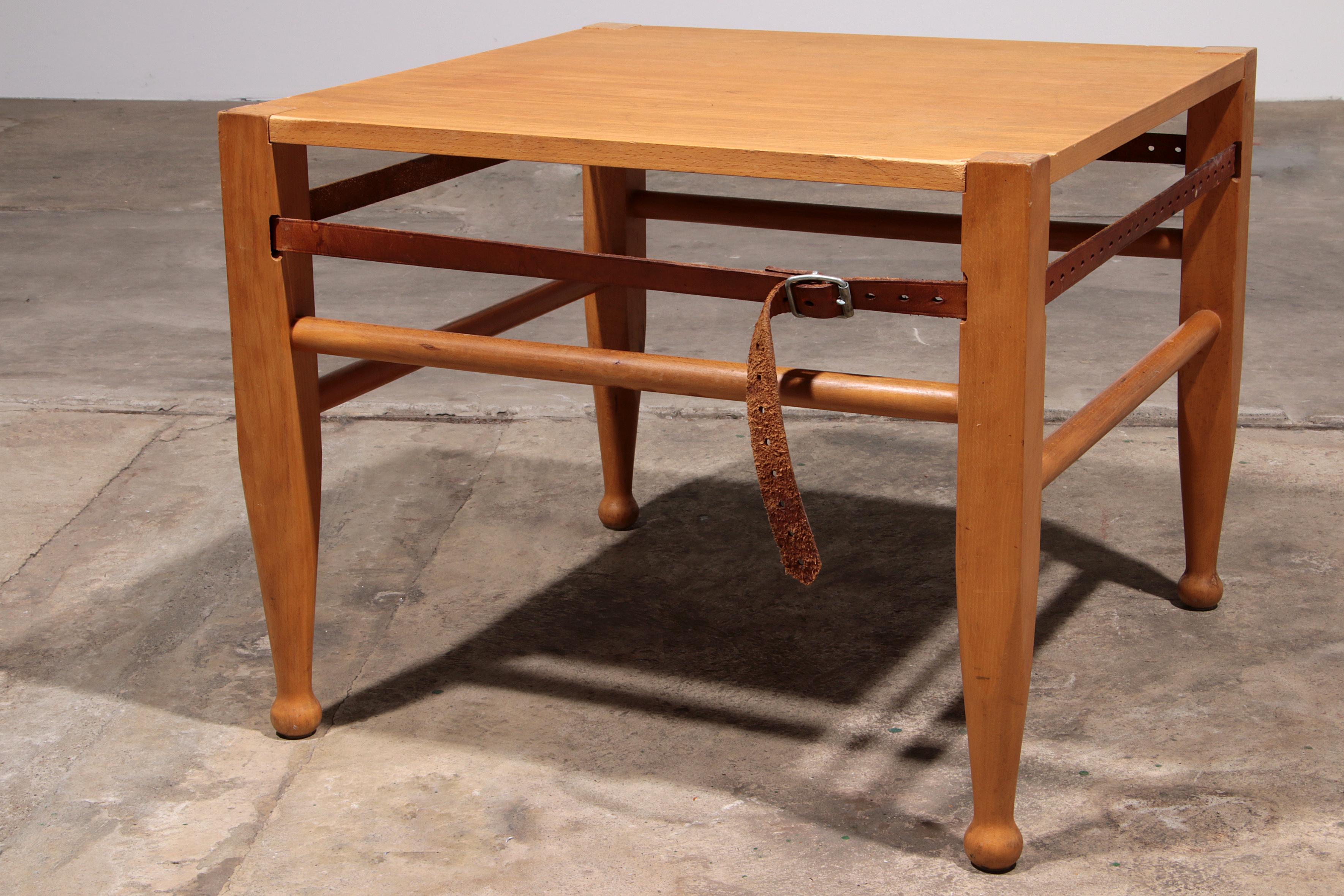 Danish Safari Coffee Table Oak with Leather by Kaare Klint Denmark 1960 2