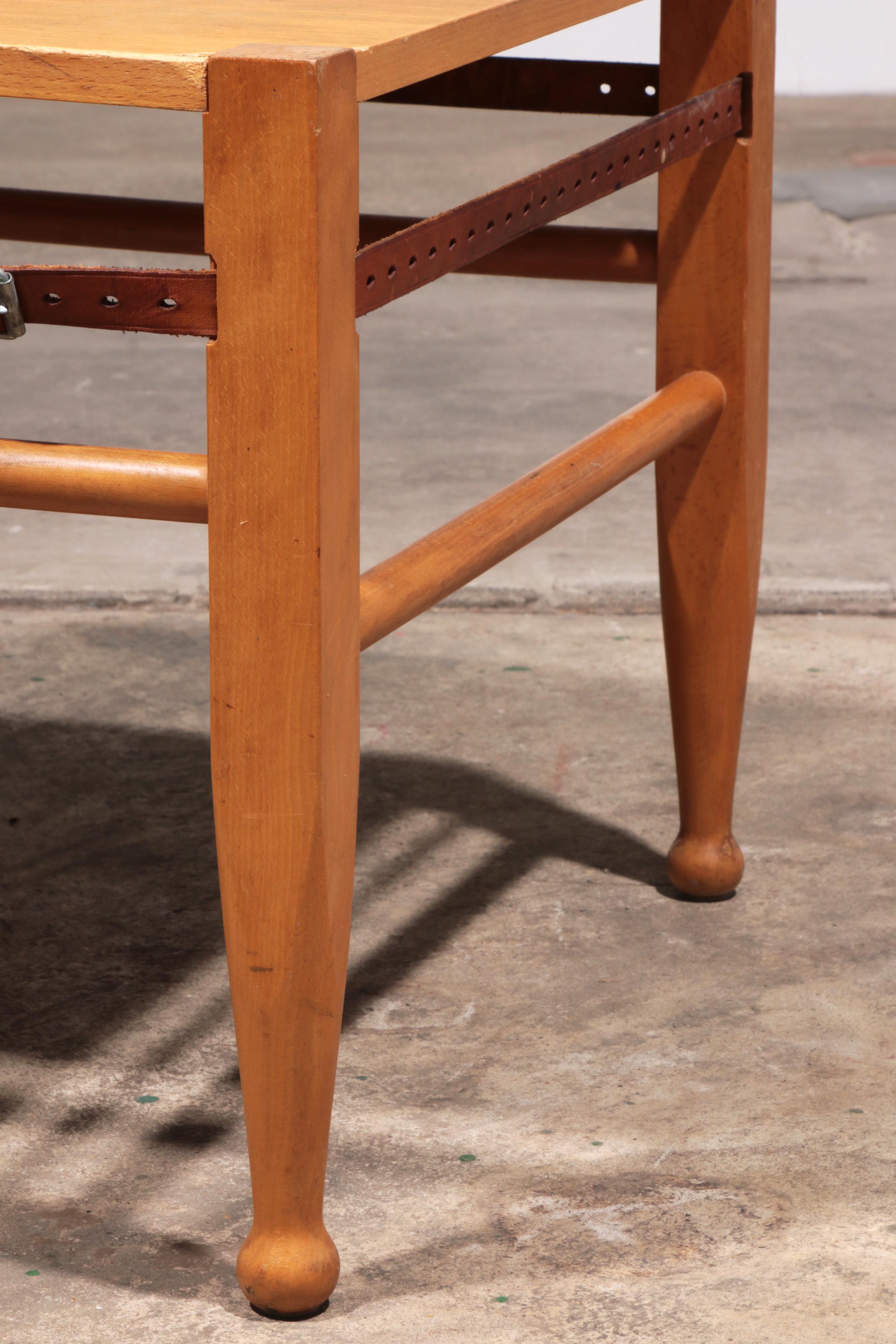 Danish Safari Coffee Table Oak with Leather by Kaare Klint Denmark 1960 3