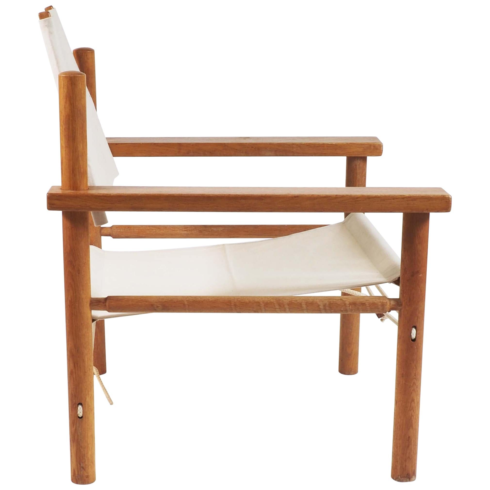 Danish Safari Easy Chair and Table in Oak, Canvas and Rope