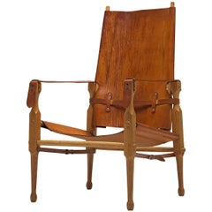 Retro Danish ‘Safari’ Lounge Chair in Solid Ash and Cognac Leather