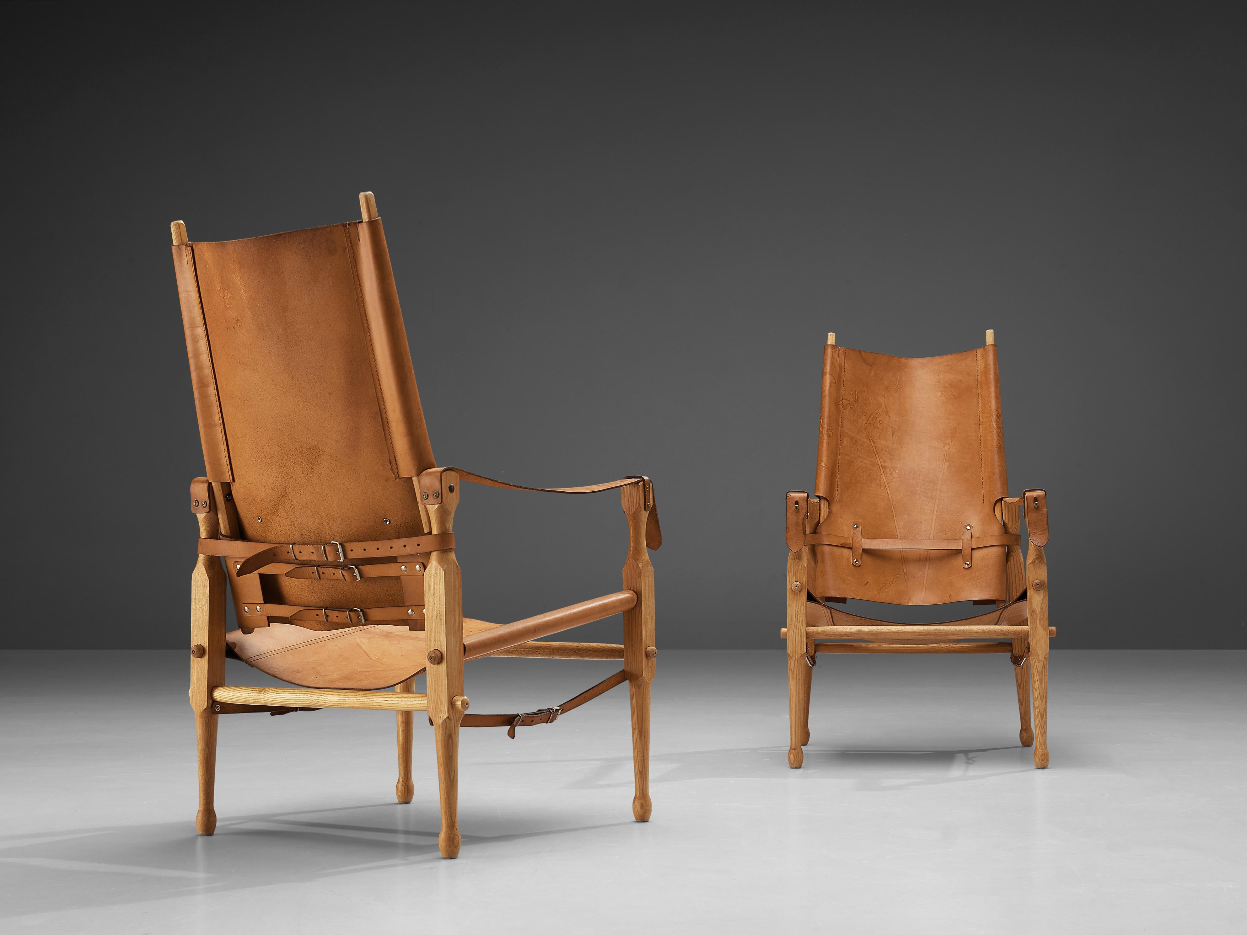 Danish ‘Safari’ Lounge Chairs in Solid Beech and Cognac Leather 4