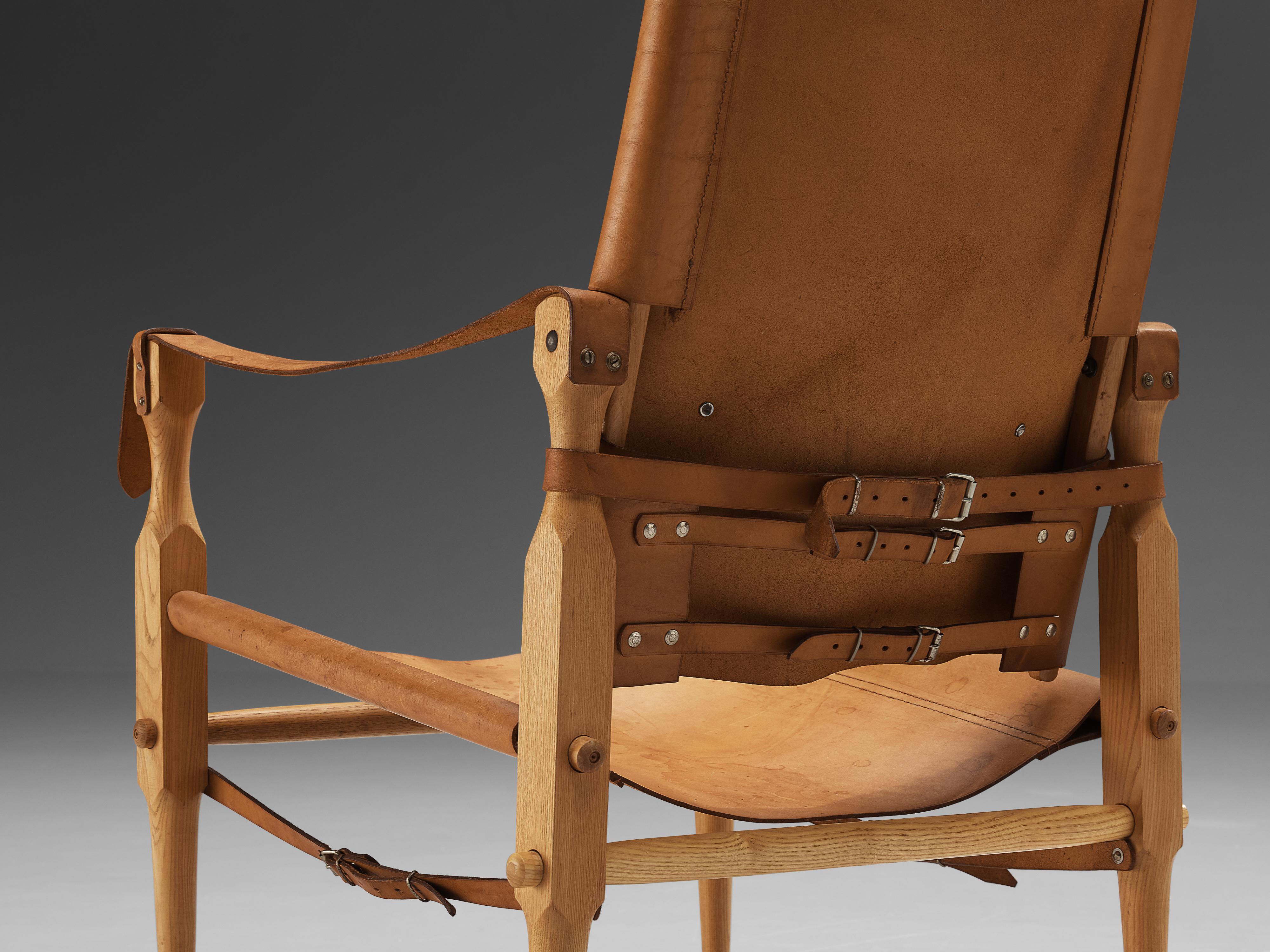 Scandinavian Modern Danish ‘Safari’ Lounge Chairs in Solid Beech and Cognac Leather