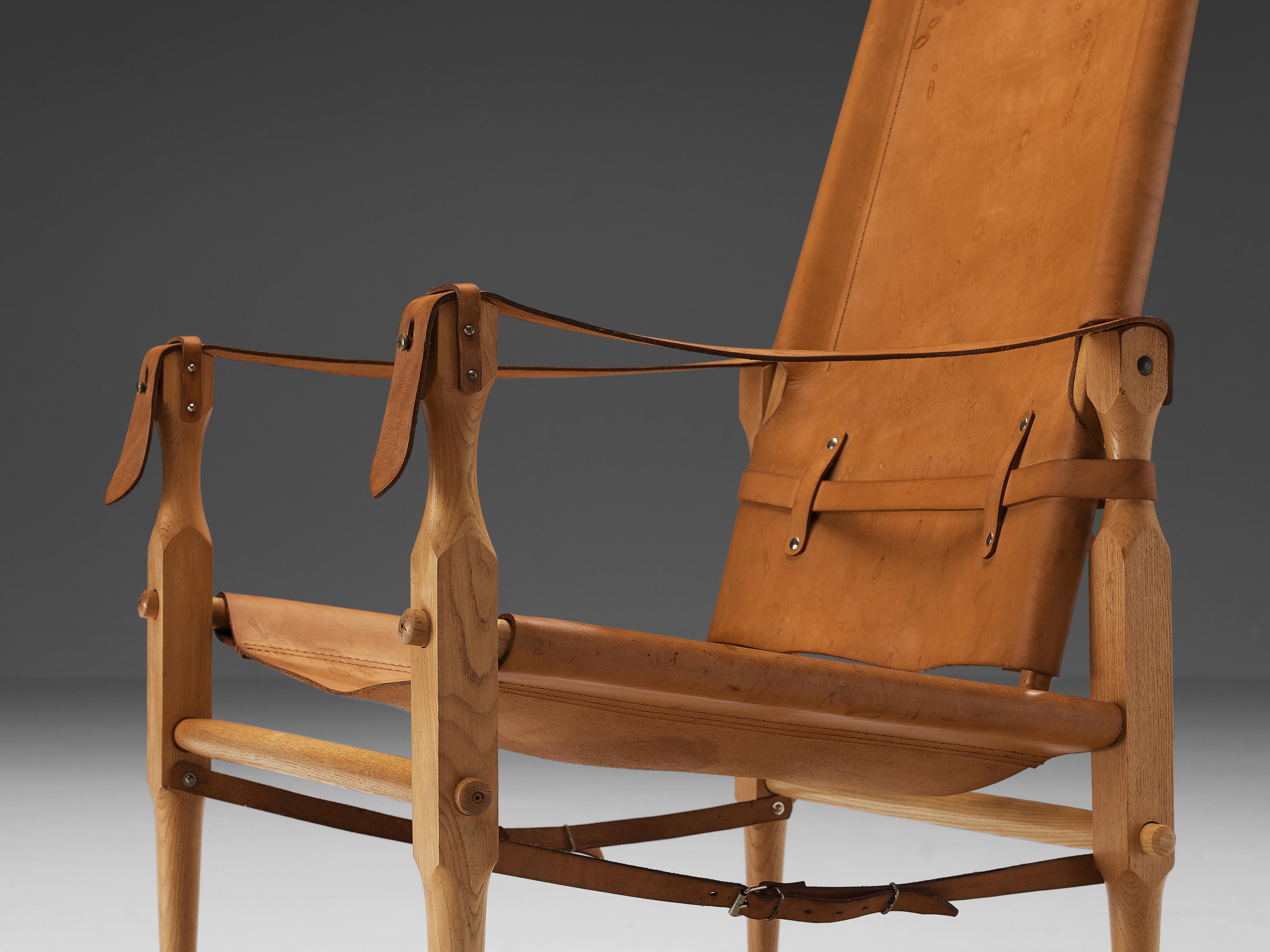 Mid-20th Century Danish ‘Safari’ Lounge Chairs in Solid Beech and Cognac Leather