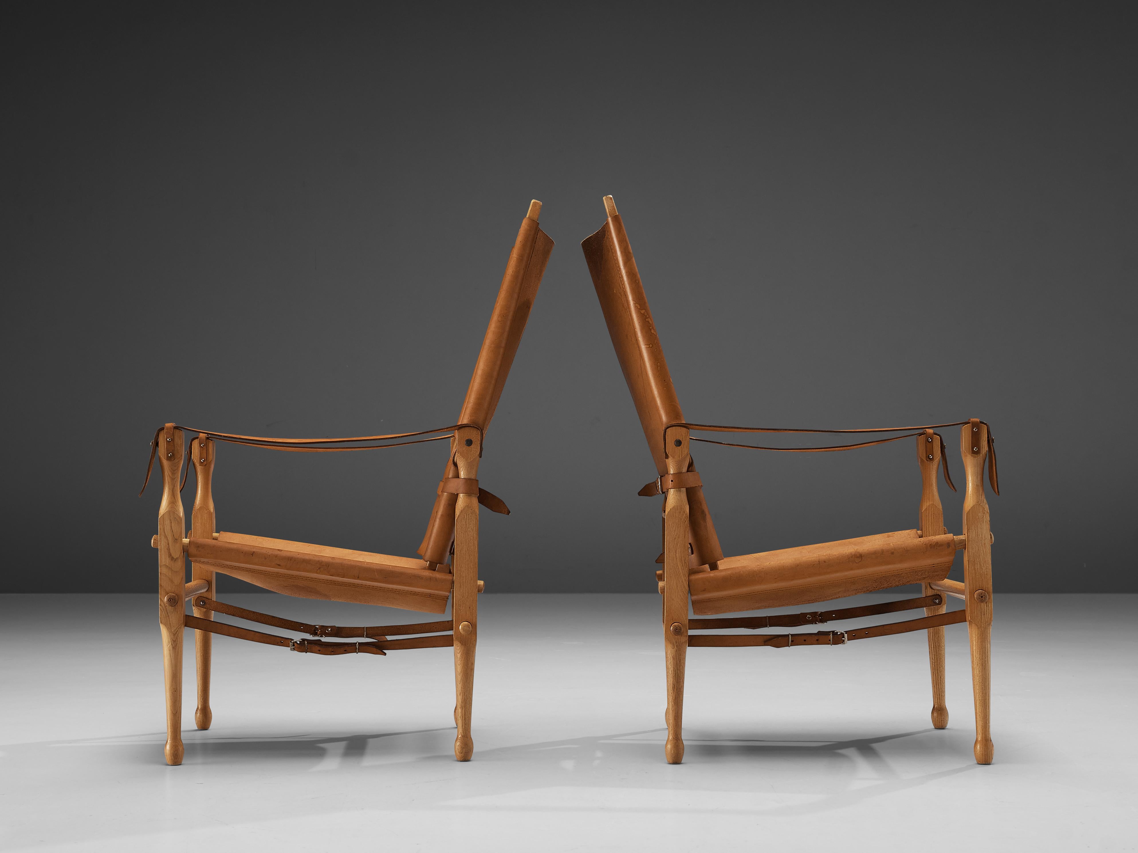 Danish ‘Safari’ Lounge Chairs in Solid Beech and Cognac Leather 2