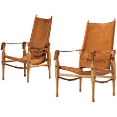 Danish ‘Safari’ Lounge Chairs in Solid Beech and Cognac Leather