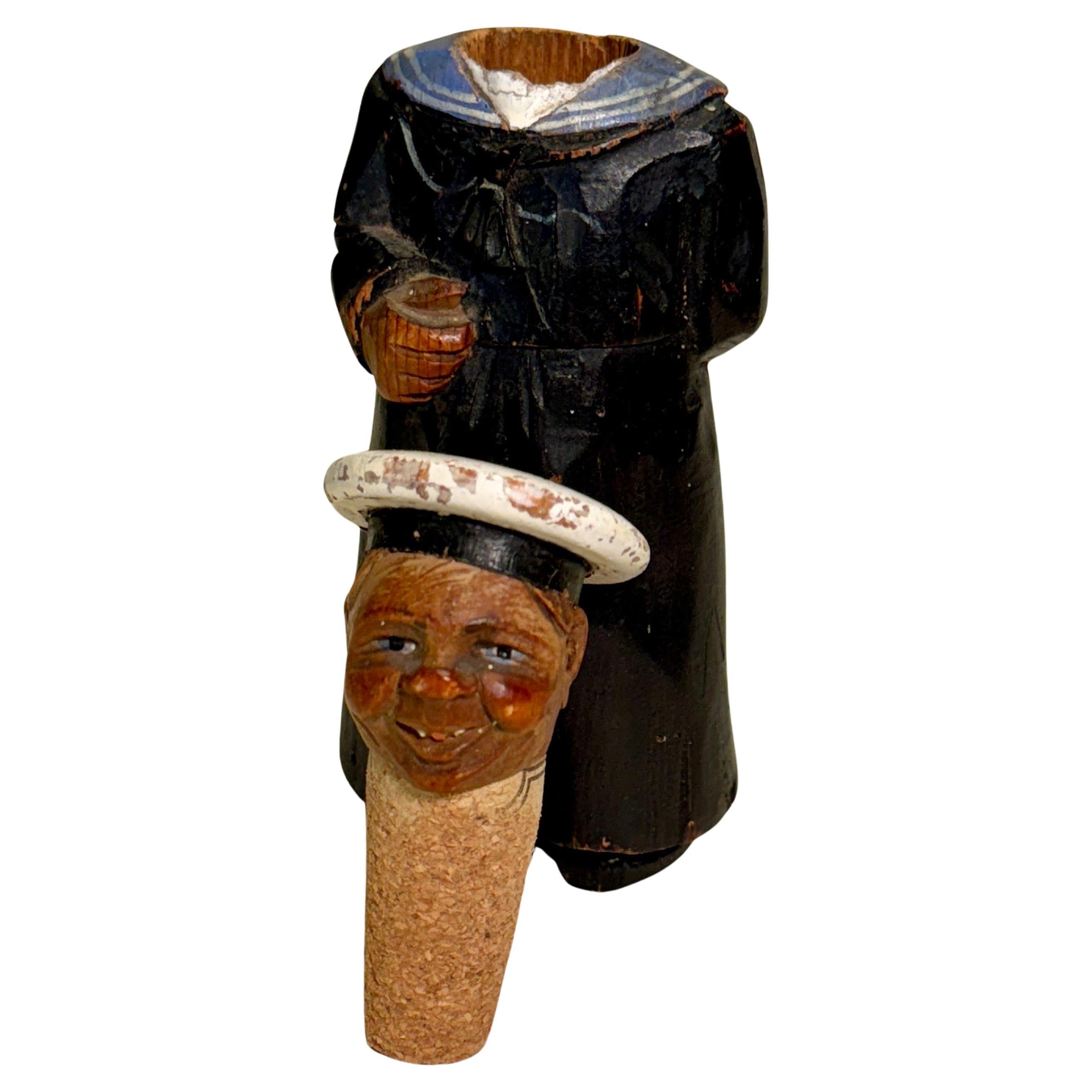 Danish Sailor Hand Carved Folk Art Wine Stopper In Good Condition For Sale In Haddonfield, NJ