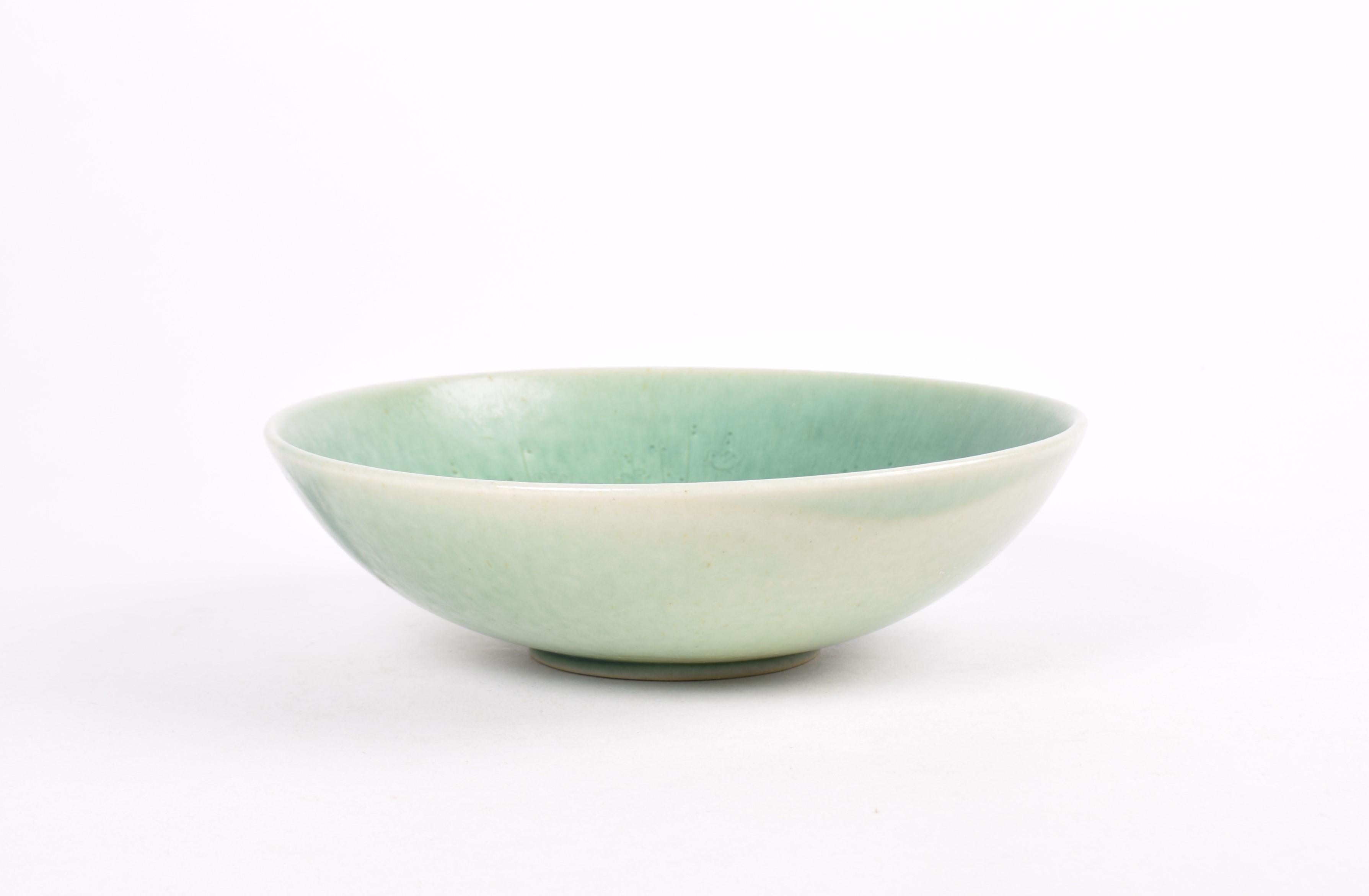 Glazed Danish Saxbo Green Bowl, Eva Stæhr-Nielsen Attributed, Midcentury Ceramic, 1950s For Sale