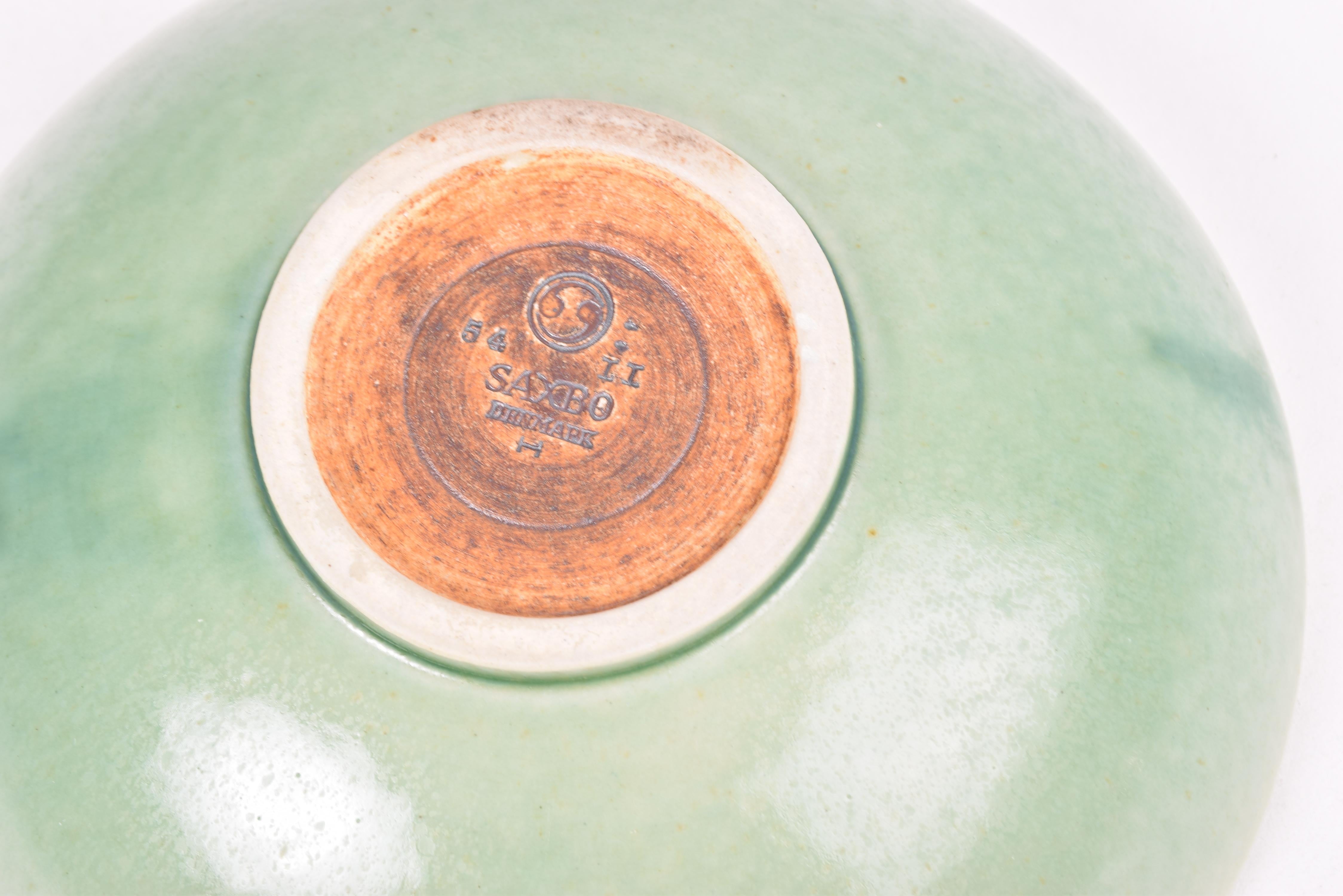 Danish Saxbo Green Bowl, Eva Stæhr-Nielsen Attributed, Midcentury Ceramic, 1950s For Sale 2