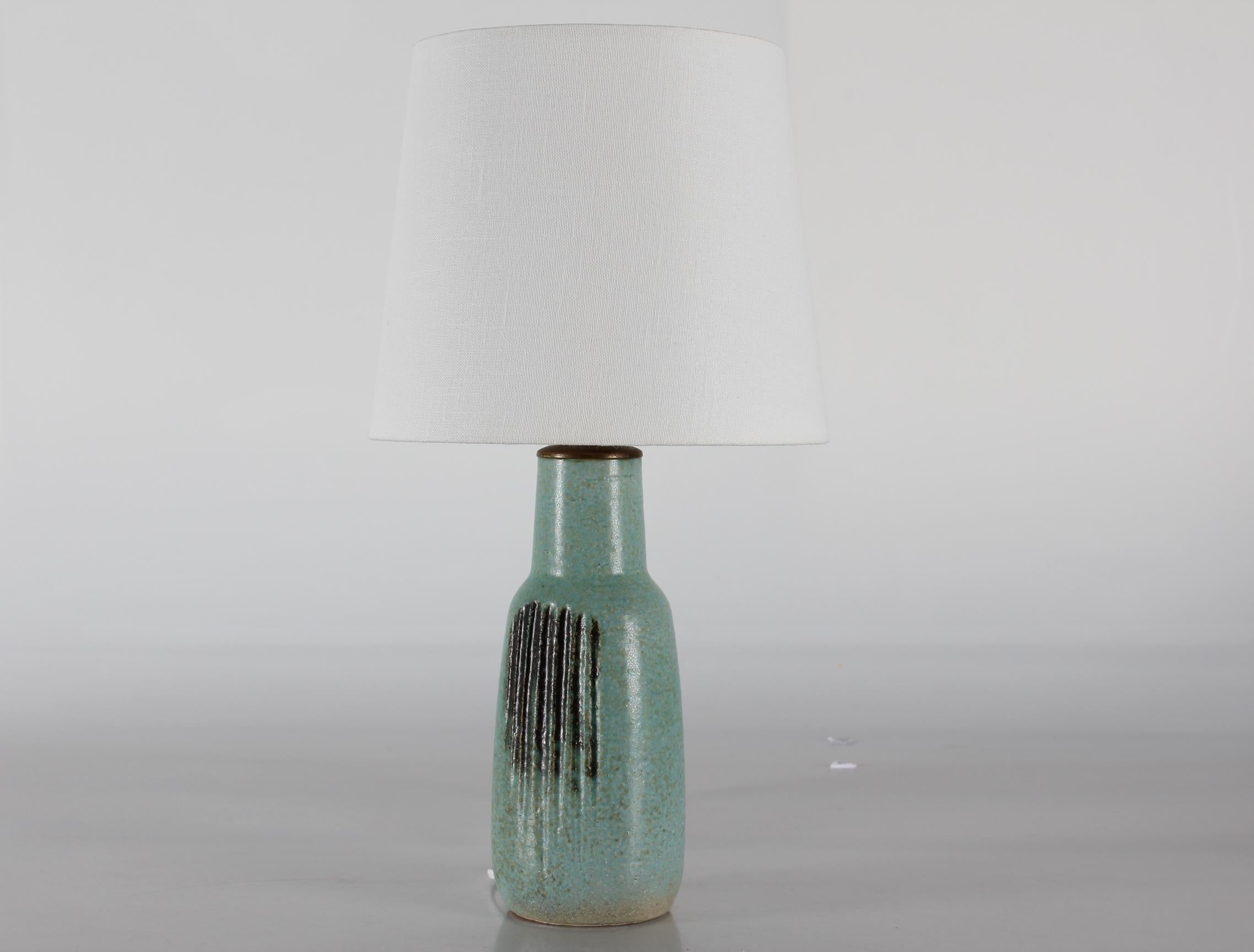 Mid-Century Modern Danish Saxbo Stoneware Table Lamp Matte Salt Green Glaze Eva Stæhr Nielsen 1960s For Sale