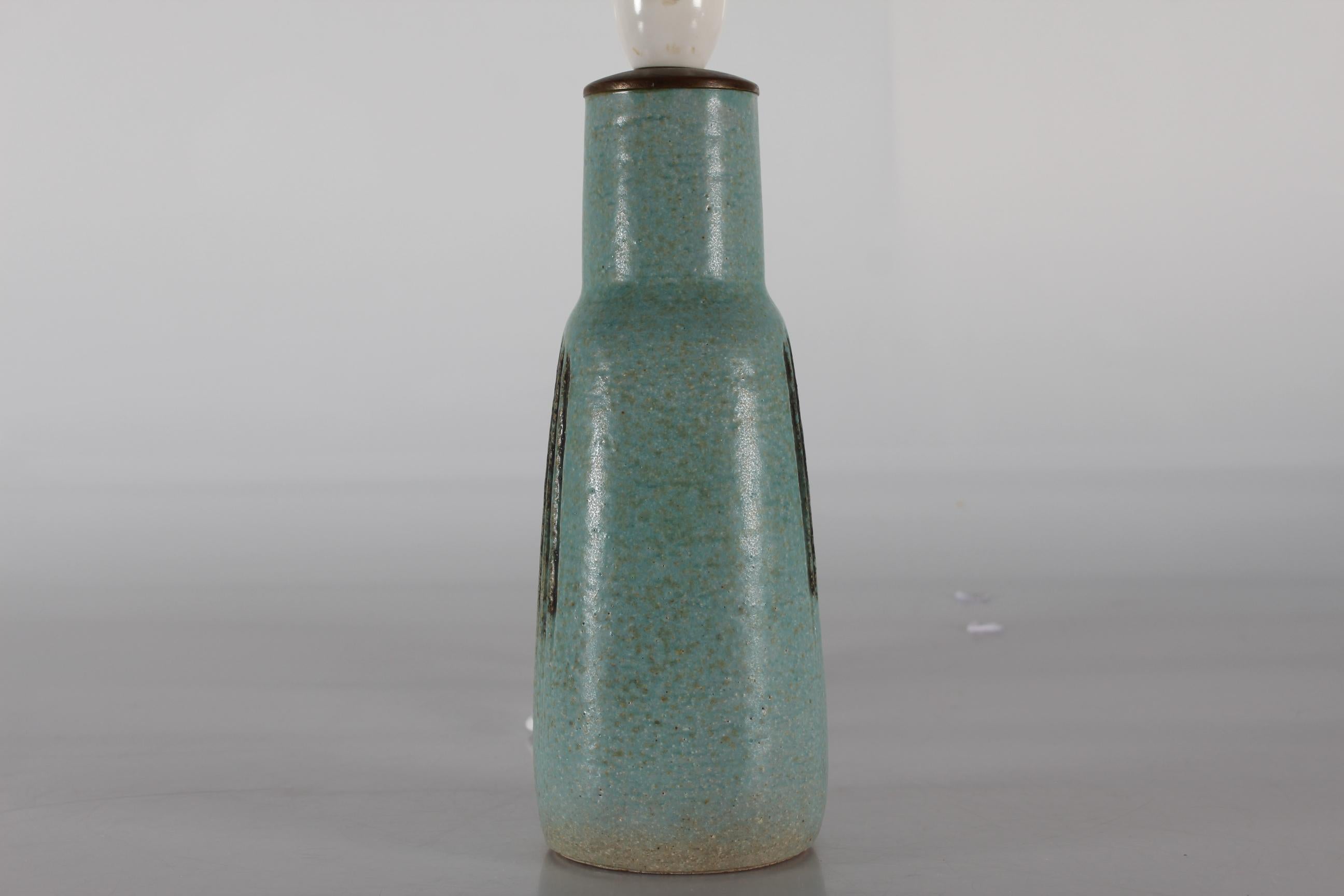 Glazed Danish Saxbo Stoneware Table Lamp Matte Salt Green Glaze Eva Stæhr Nielsen 1960s For Sale