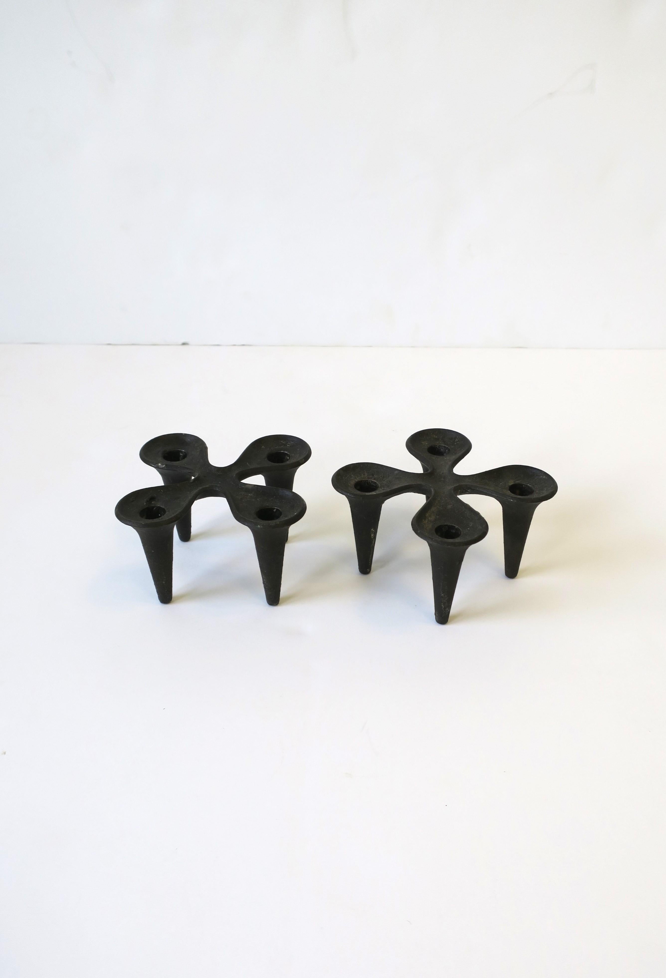 Iron Danish Scandinavian Candelabras Candlesticks Holders Jen Quistgaard, Pair For Sale