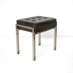 Danish Scandinavian Modern Polished Steel and Leather bench