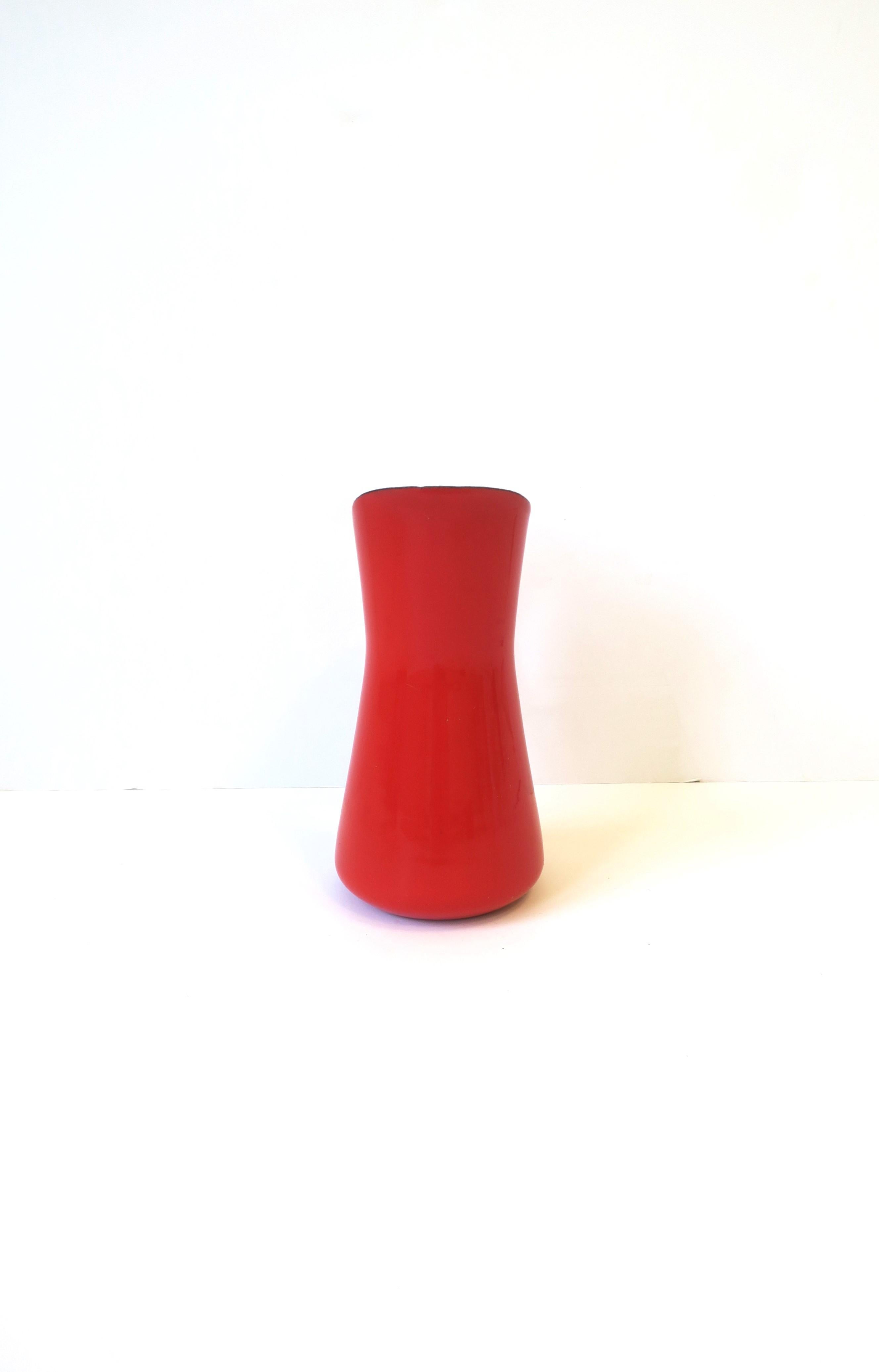 Dansk Danish Scandinavian Modern Red Enamel and White Wicker Handle Pitcher 3