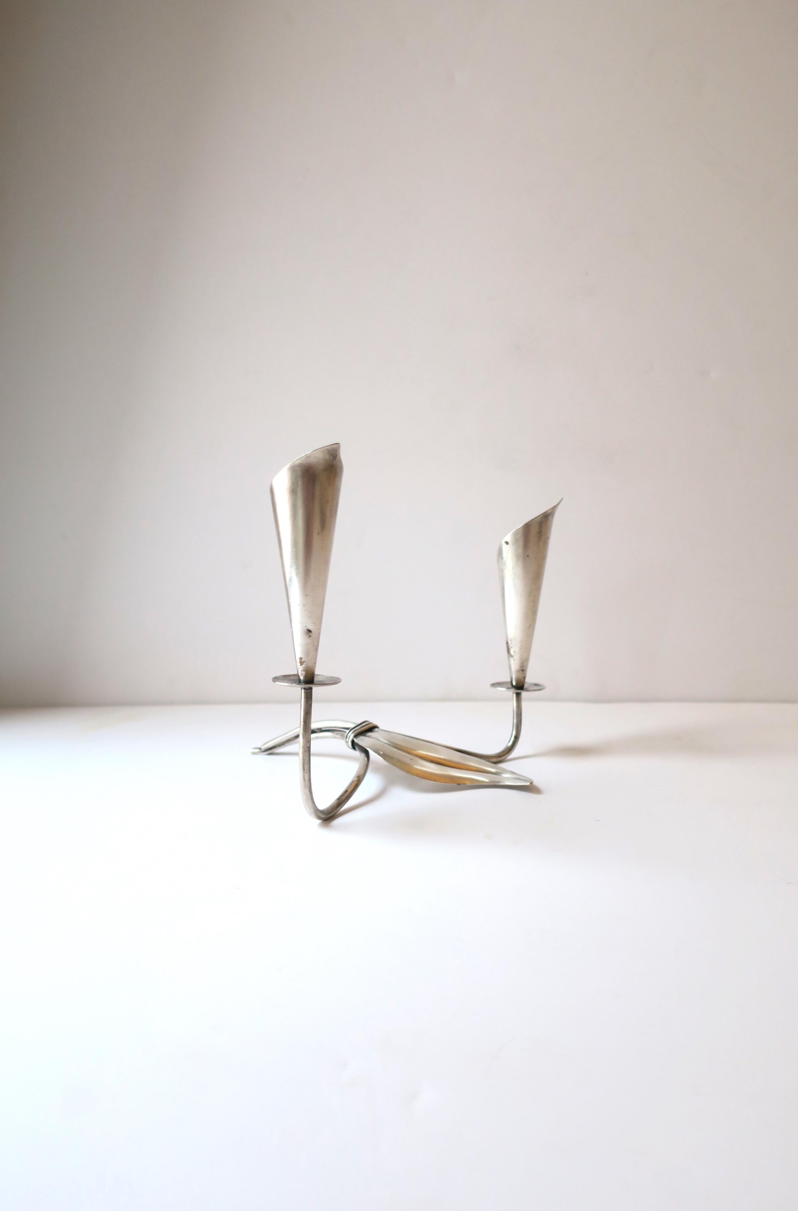Scandinavian Modern Sterling Silver Plate Candlestick Candelabra Hans Jensen In Good Condition For Sale In New York, NY