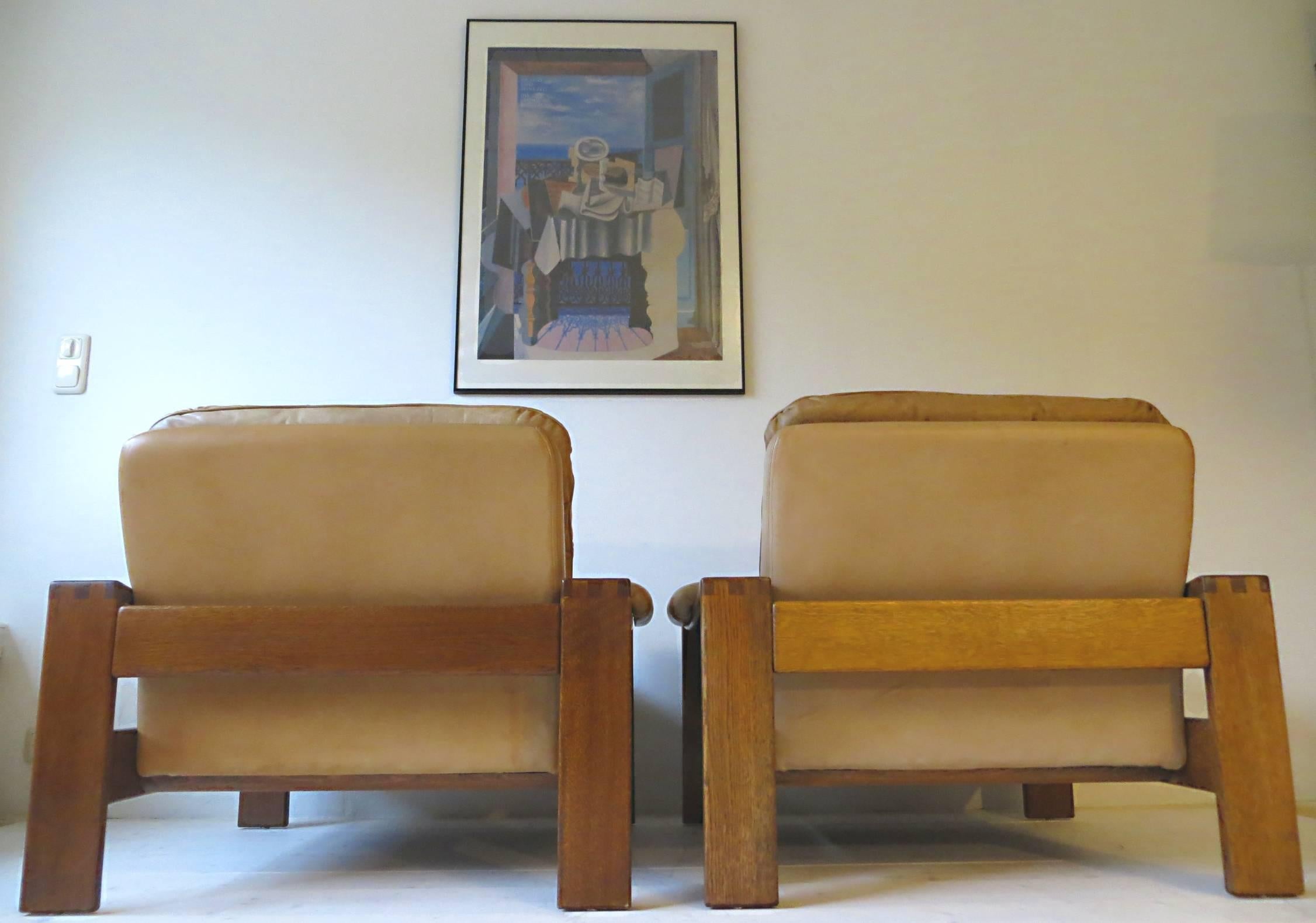 Danish Scandinavian Oak and Leather Cottage Lodge Easy Chairs, Set of Two, 1960s In Good Condition In Hamburg, DE