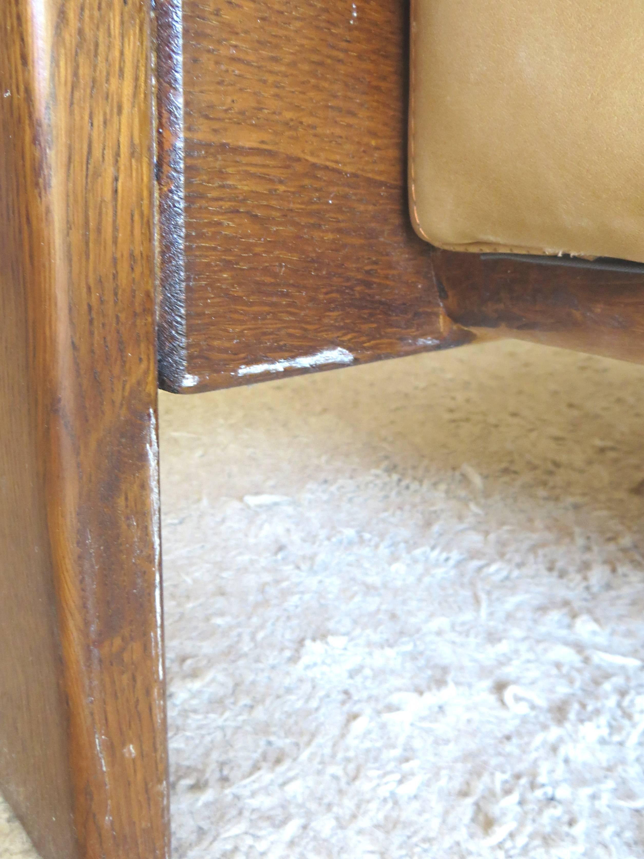 Danish Scandinavian Oak and Leather Cottage Lodge Three-Seat Sofa, 1960s 6