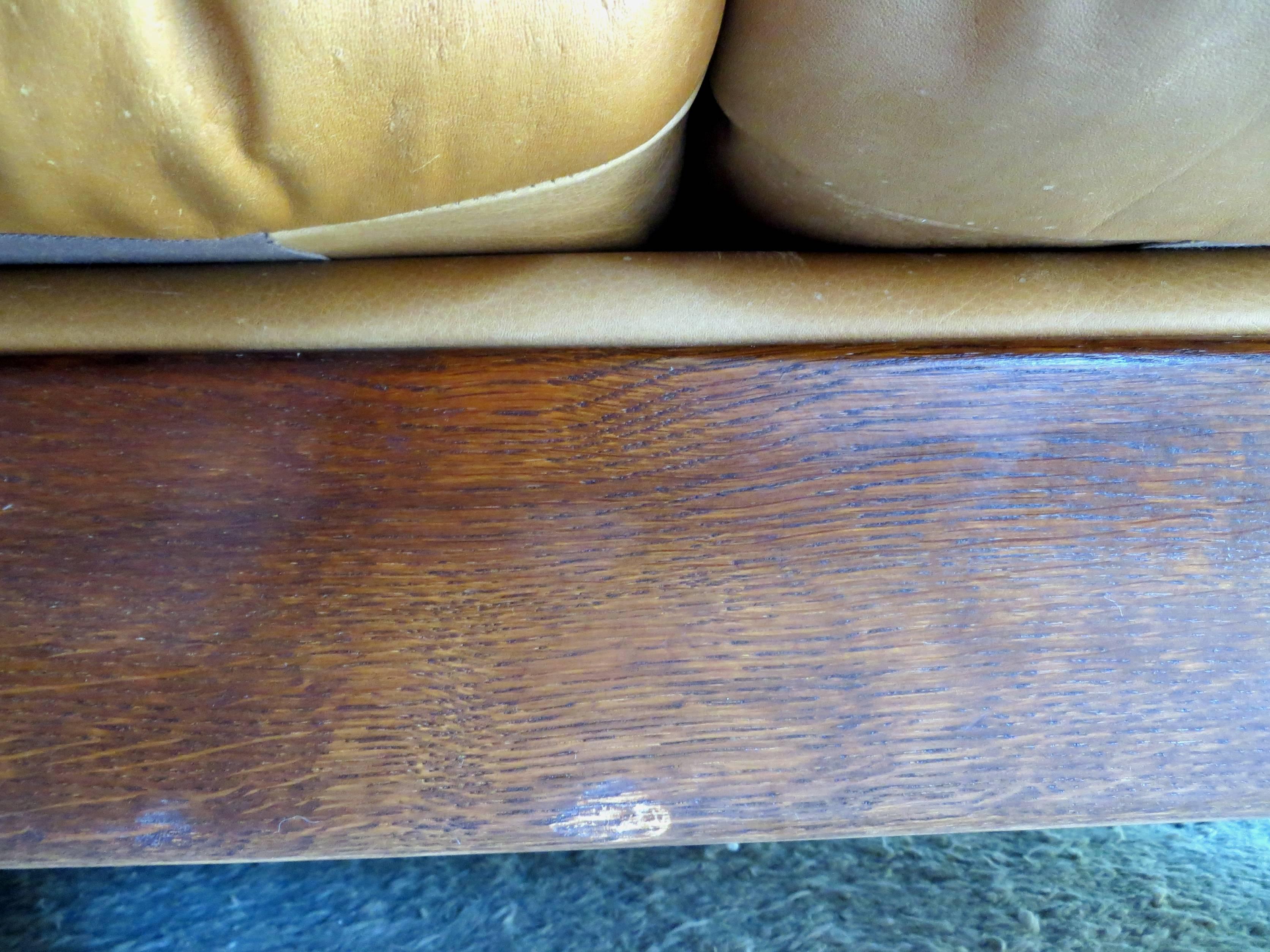 Danish Scandinavian Oak and Leather Cottage Lodge Three-Seat Sofa, 1960s 7