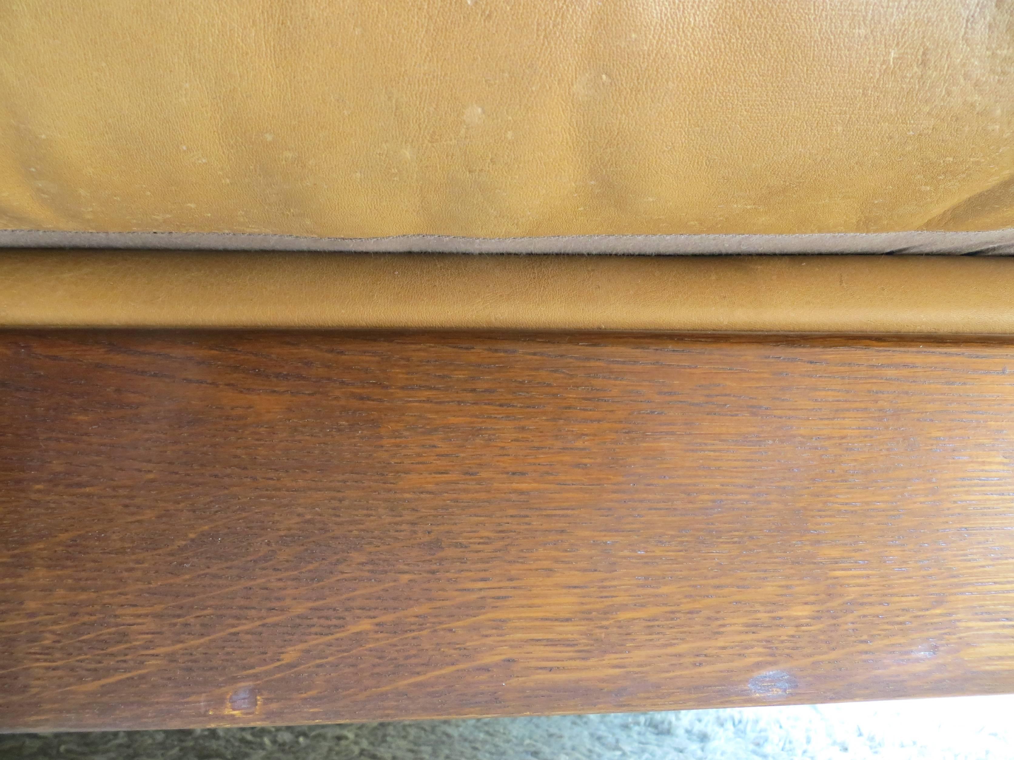 Danish Scandinavian Oak and Leather Cottage Lodge Three-Seat Sofa, 1960s 14