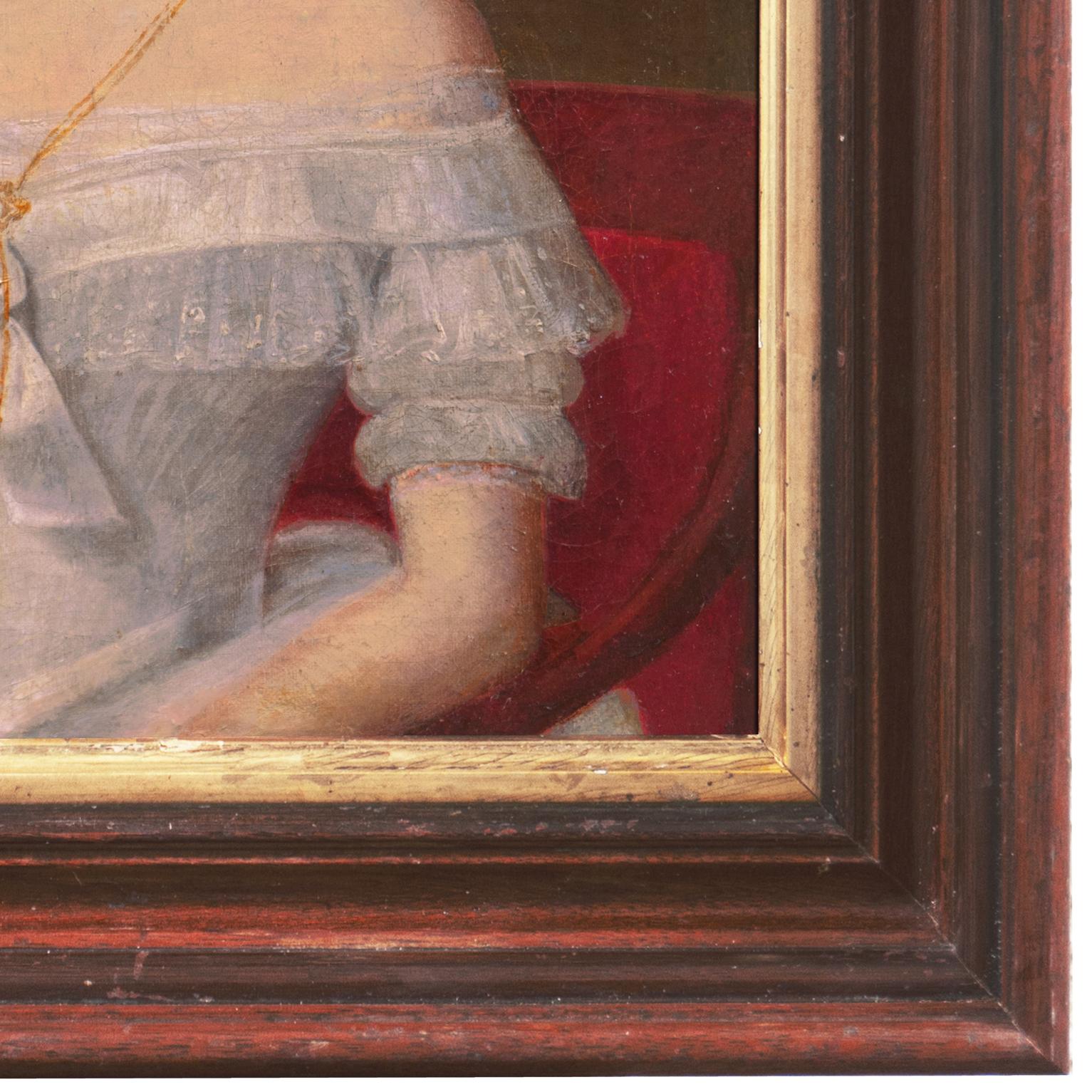 'A Fashionable Young Woman in a Chiffon Ball-Gown', Scandinavian Oil Portrait For Sale 6