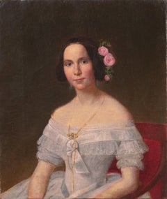 'A Fashionable Young Woman in a Chiffon Ball-Gown', Scandinavian Oil Portrait