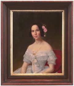 « Une jeune femme à la mode dans une robe de bal en mousseline », portrait à l'huile scandinave