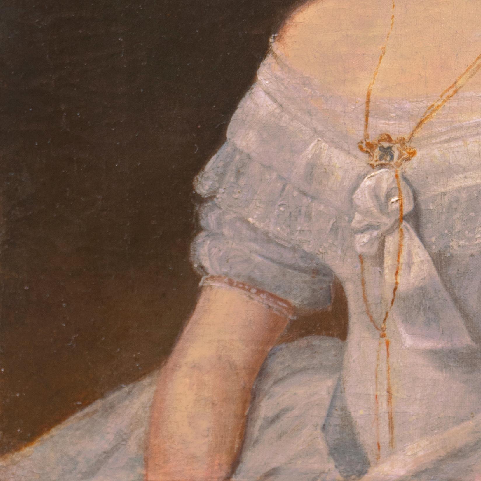 'A Fashionable Young Woman in a Chiffon Ball-Gown', Scandinavian Oil Portrait - Black Figurative Painting by Danish School, 19th Century