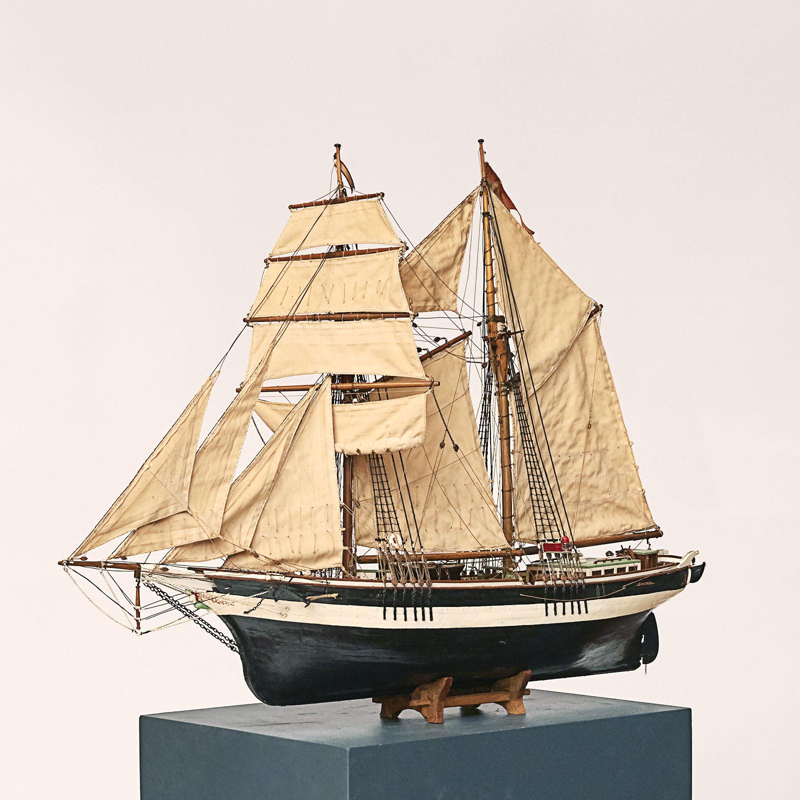 Painted Danish Schooner Model Ship, circa 1860-1880