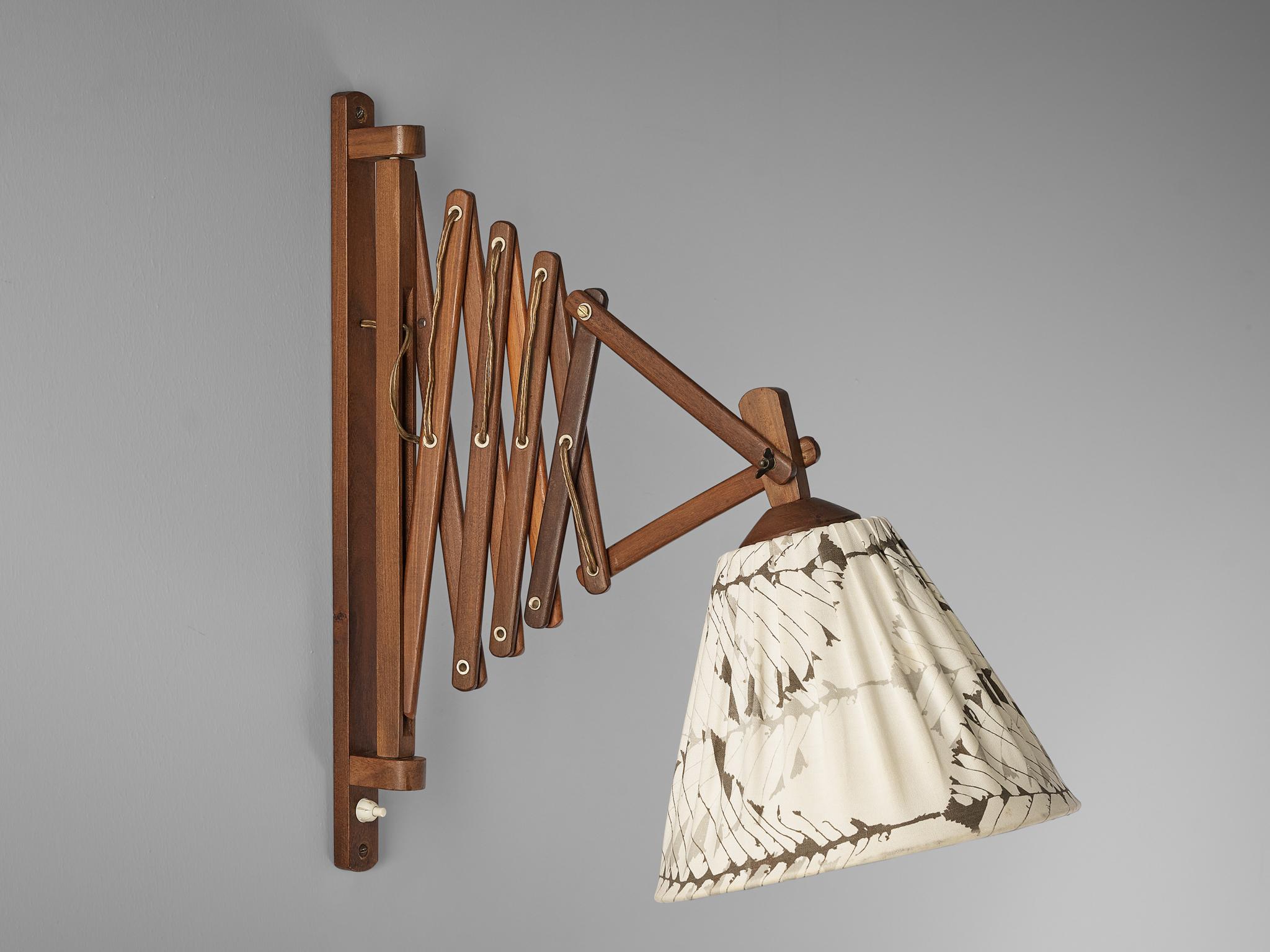 Danish ‘Scissor’ Extendable Wall Lamp in Teak and Fabric 2