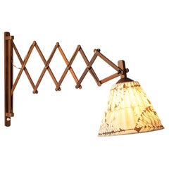 Danish ‘Scissor’ Extendable Wall Lamp in Teak and Fabric