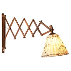 Vintage Danish ‘Scissor’ Extendable Wall Lamp in Teak and Fabric