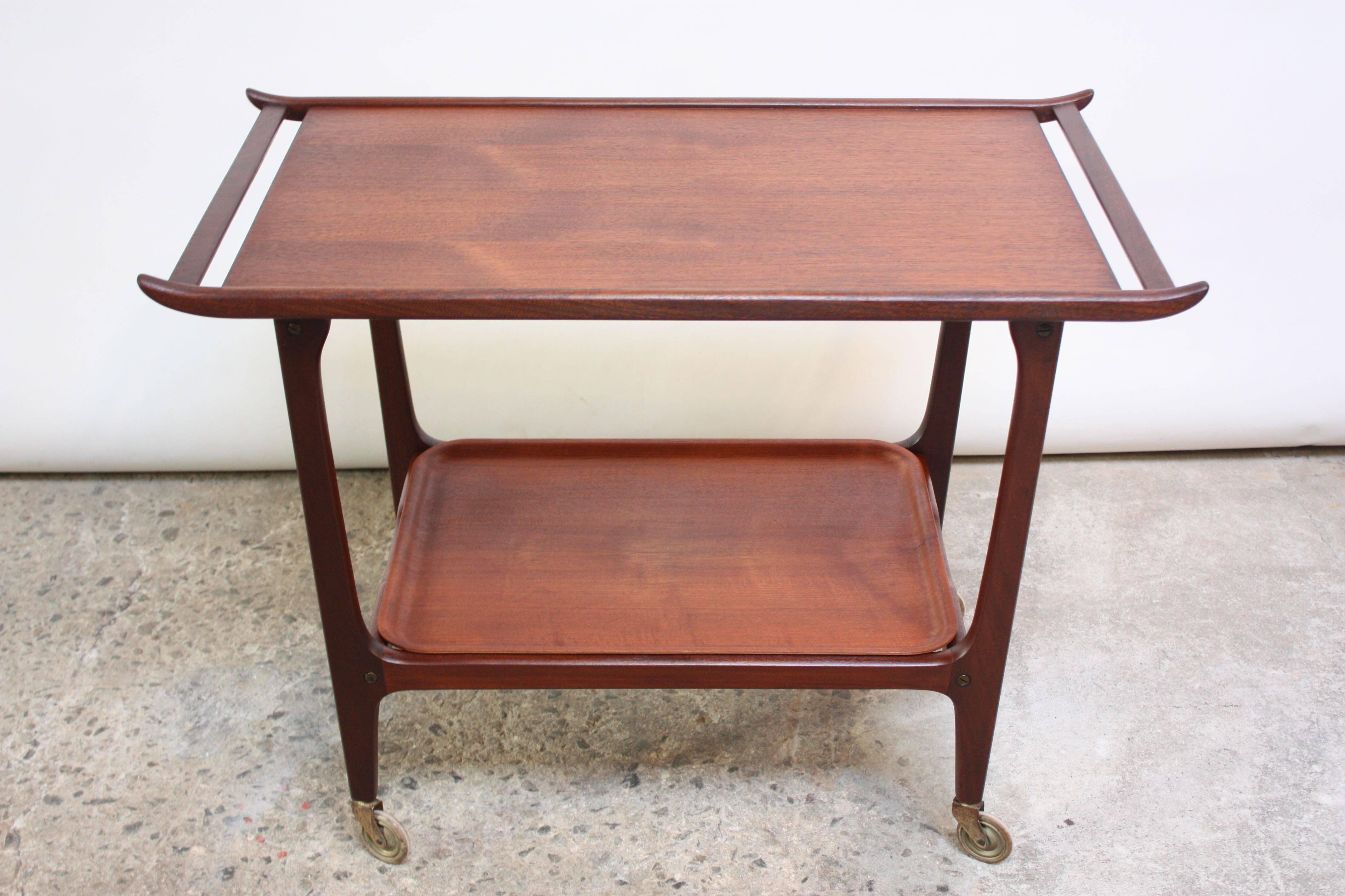 Danish Sculptural Two-Tier Teak Barcart by Kresten Buch In Excellent Condition In Brooklyn, NY