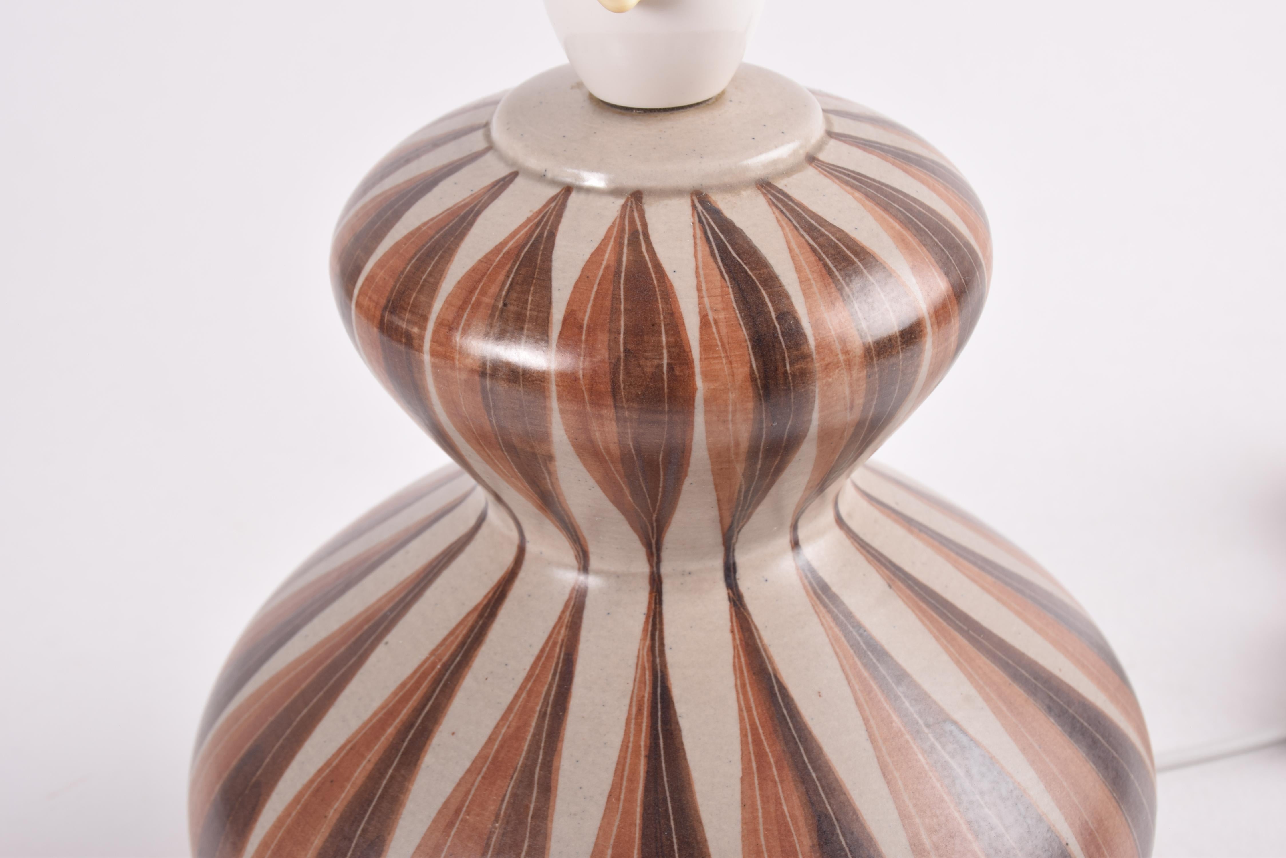 Ceramic Danish Sculptural Table Lamp with Brown Stripes by Eva & Johannes Andersen 1960s For Sale