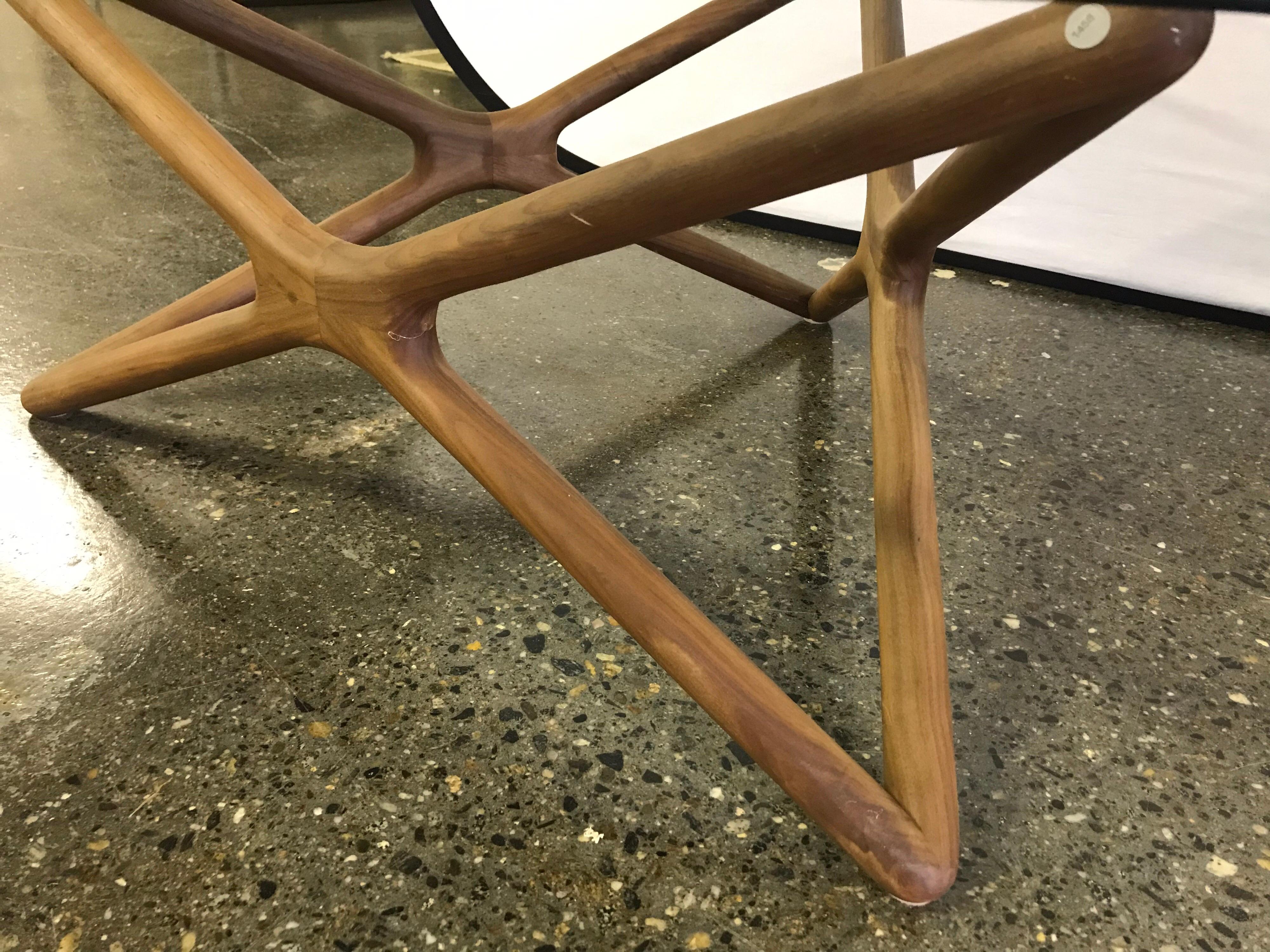 Danish Sculptural Teak and Round Glass Coffee Cocktail Table  In Excellent Condition In West Hartford, CT