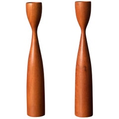 Danish Sculptural Teak Candleholders