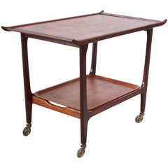 Danish Sculptural Two-Tier Teak Barcart by Kresten Buch