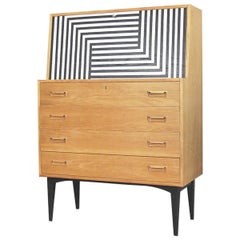 Retro Danish Secretaire with Labyrinth Pattern by Arne Wahl Iversen for Vinde, 1960s